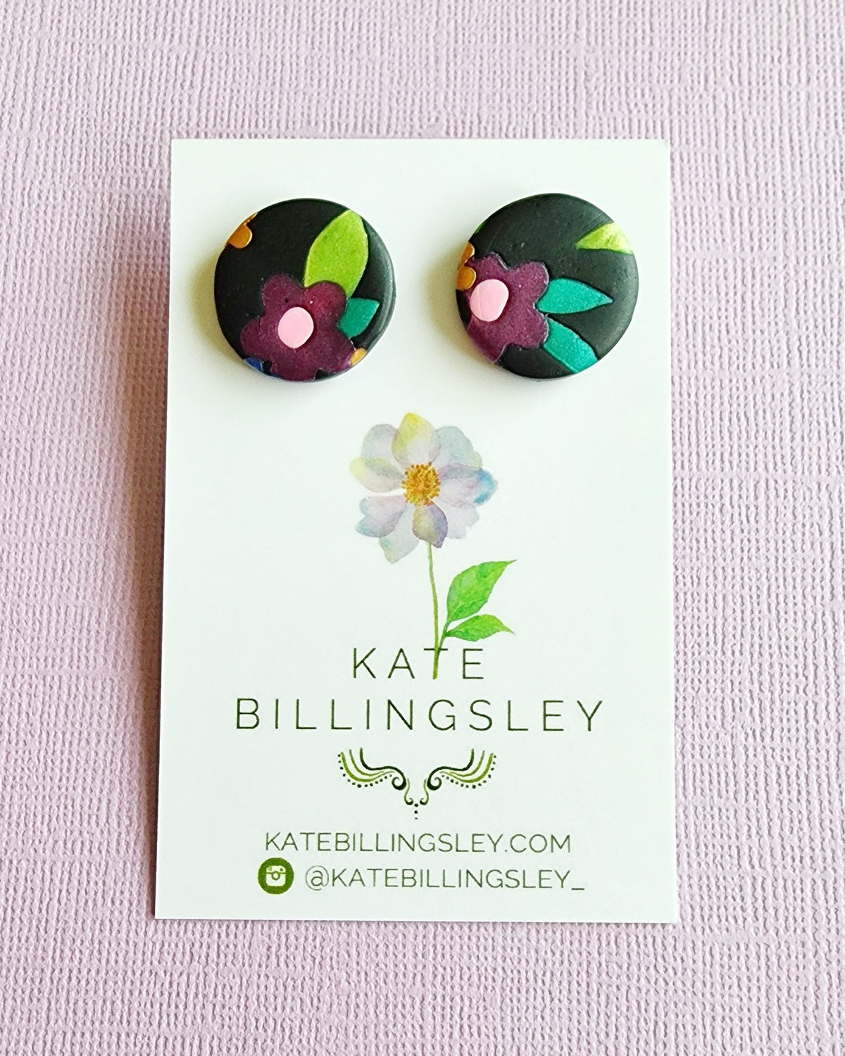 Twilight Garden Circle Studs - Polymer Clay