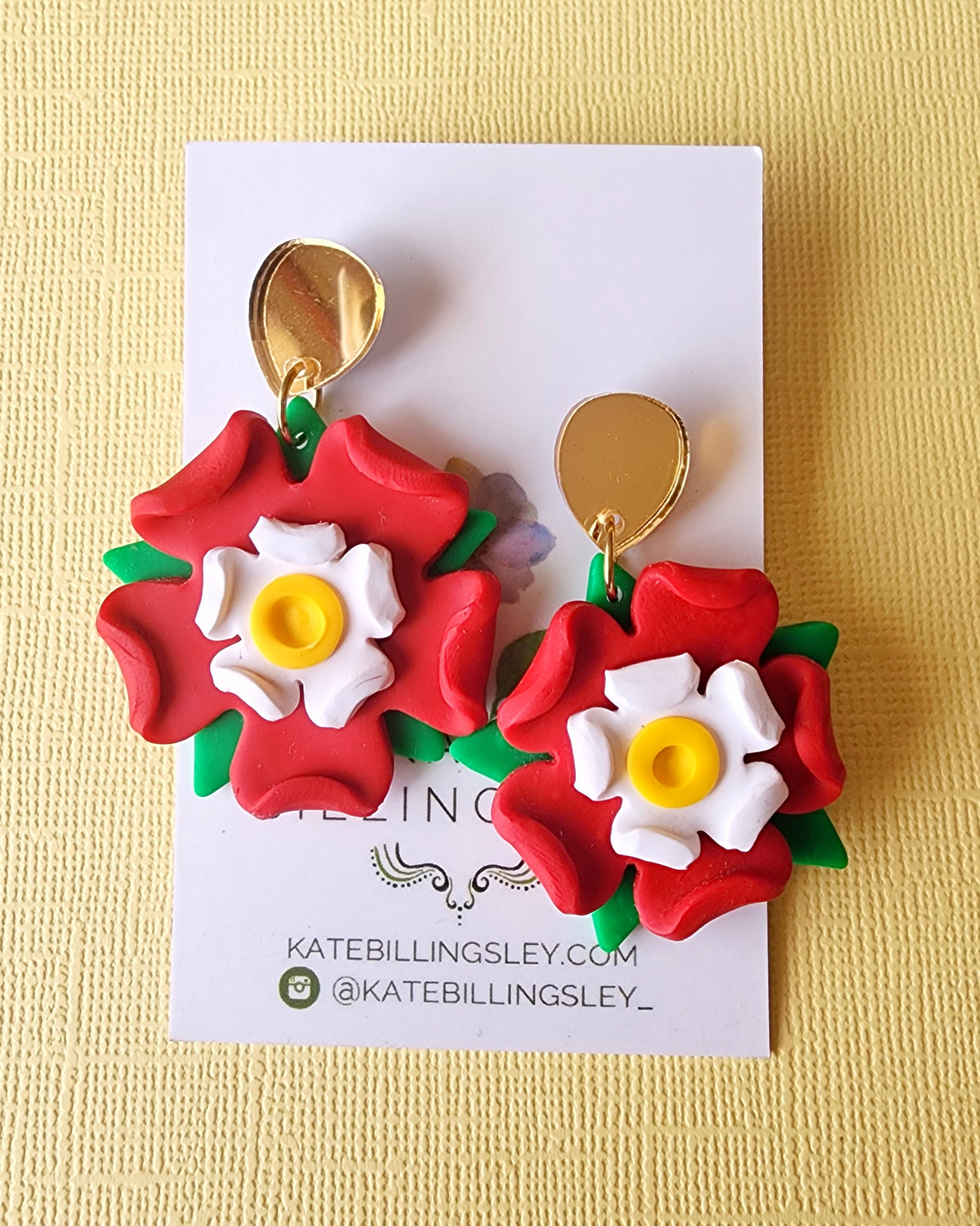 Tudor Rose Medium Designer Dangles - Polymer Clay