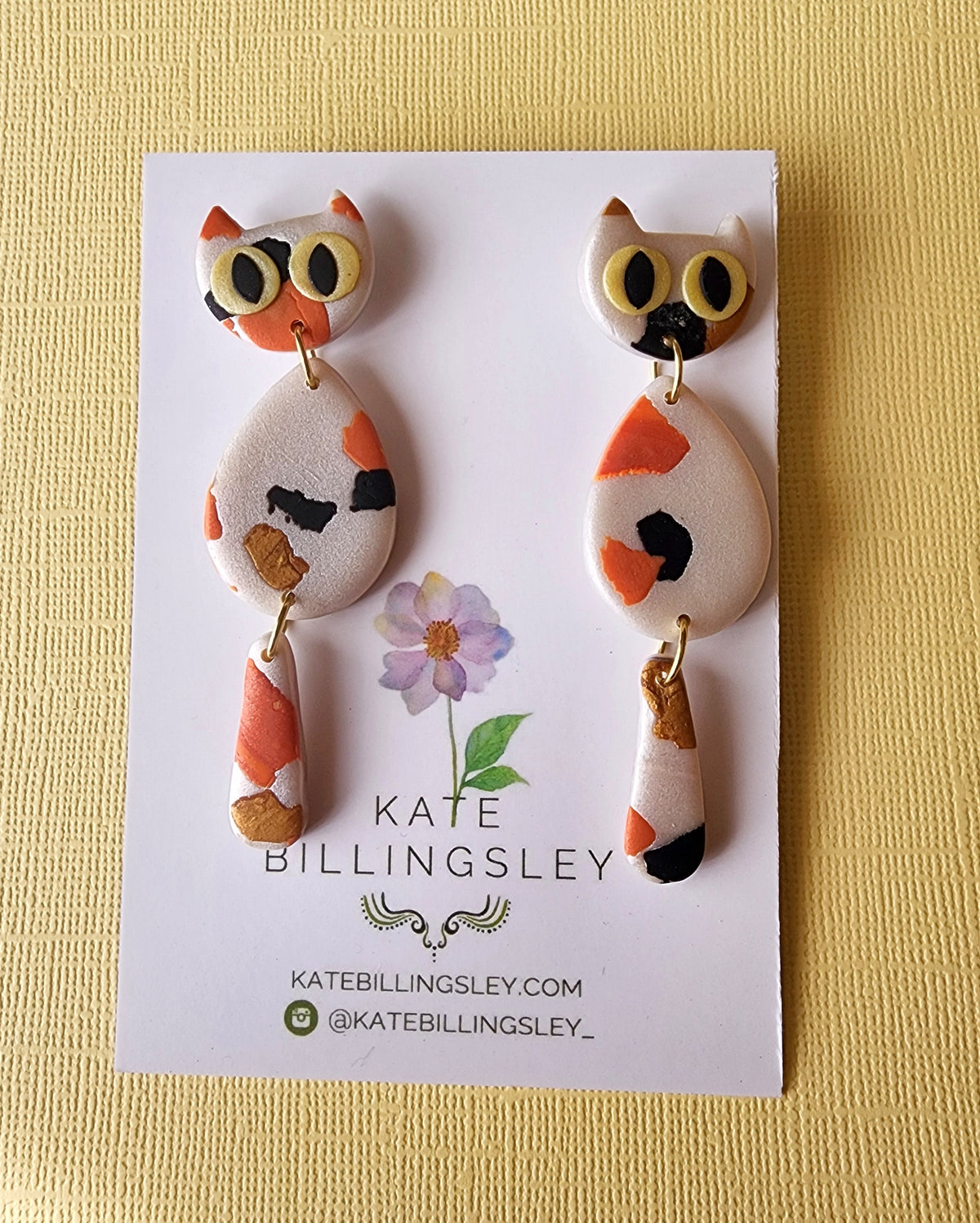 Calico Cat Large Designer Dangles - Polymer Clay