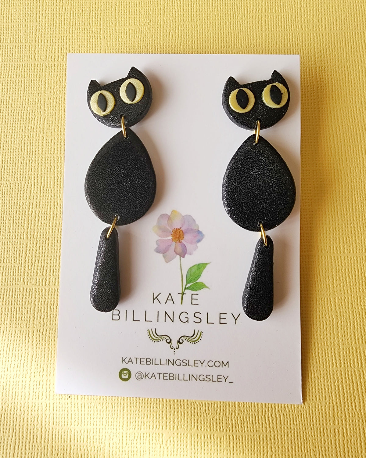 Black Glitter Cat Large Designer Dangles - Polymer Clay