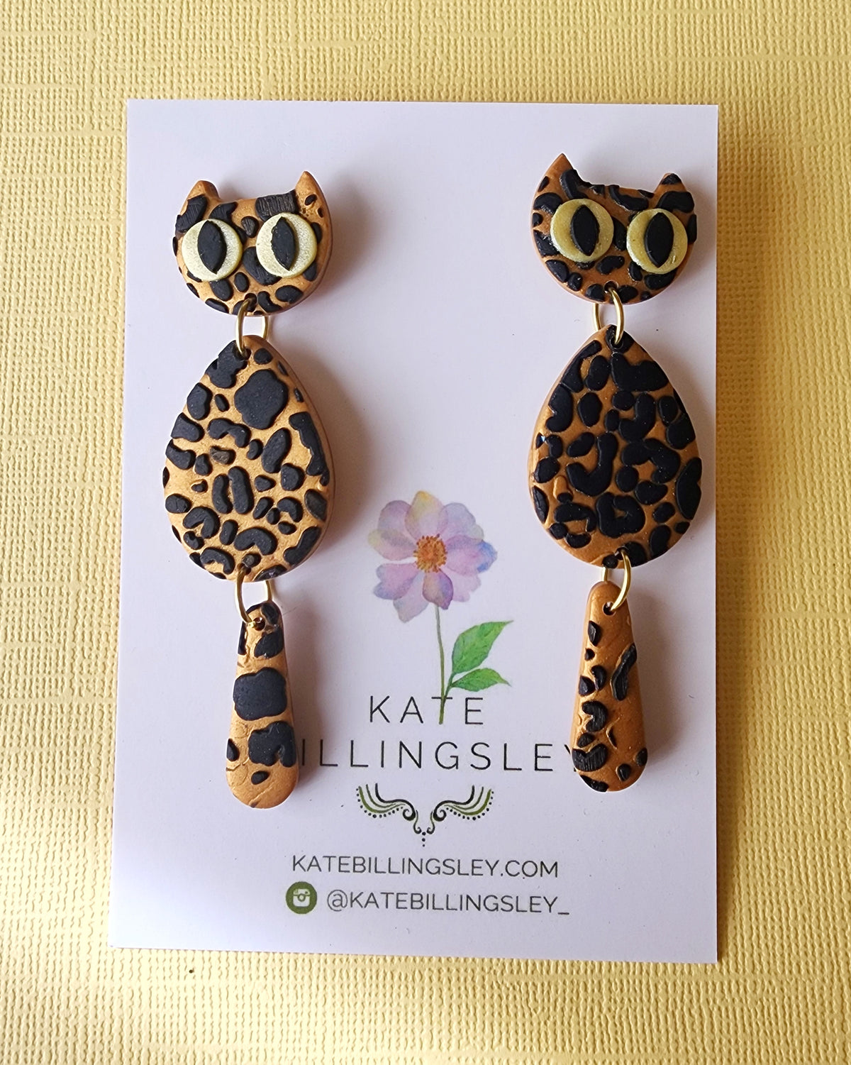 Leopard Cat Large Designer Dangles - Polymer Clay