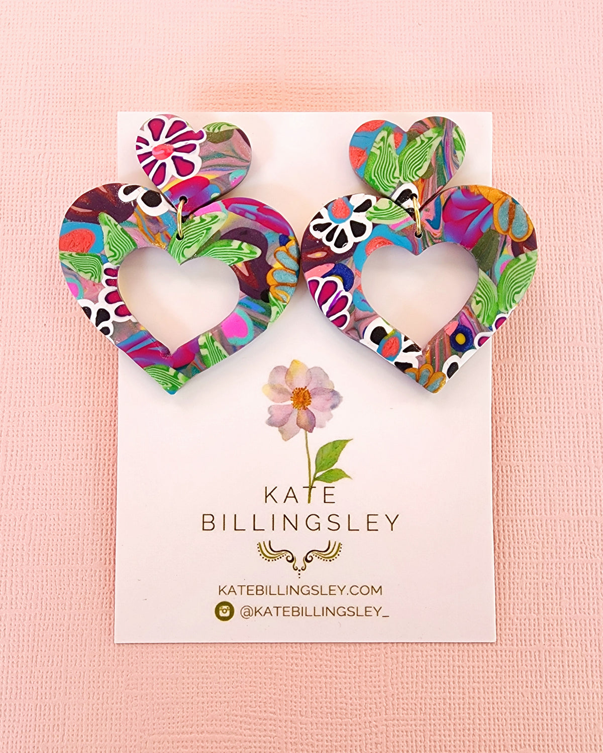 Collage Large Heart Cutout Designer Dangles - Polymer Clay