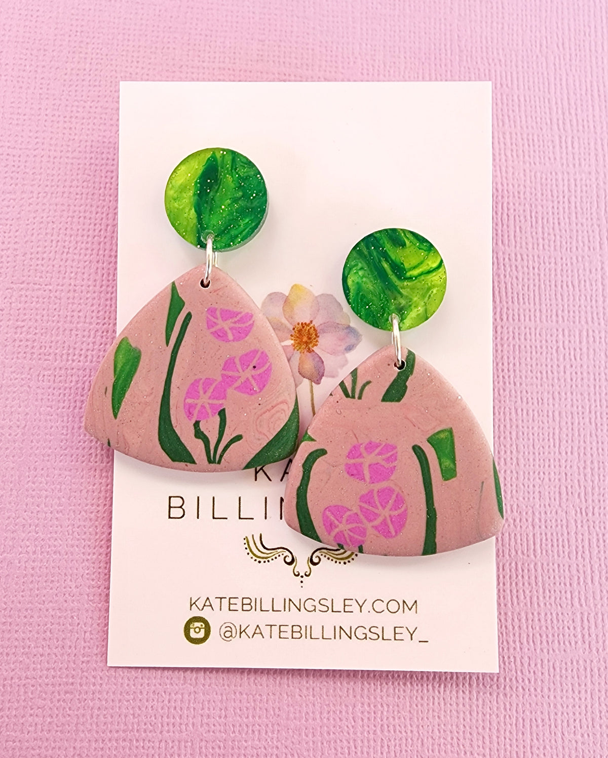 Flower Tile Reuleaux Small Designer Dangles - Polymer Clay