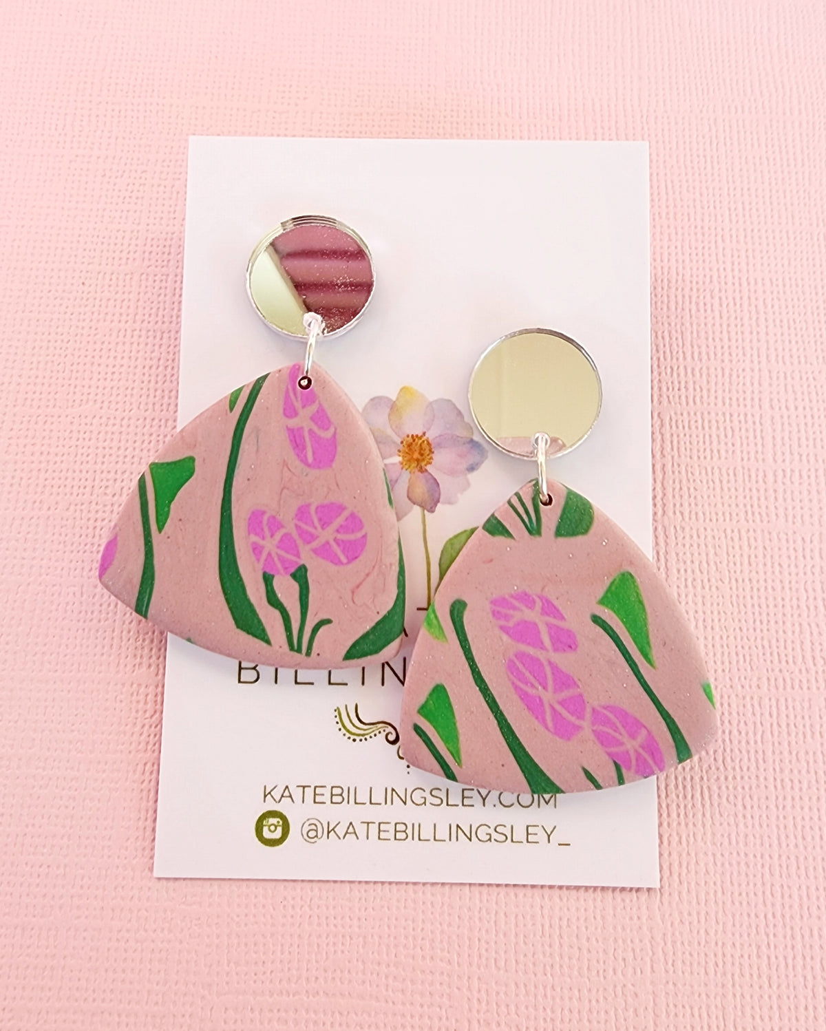 Flower Tile Reuleaux Medium Designer Dangles - Polymer Clay