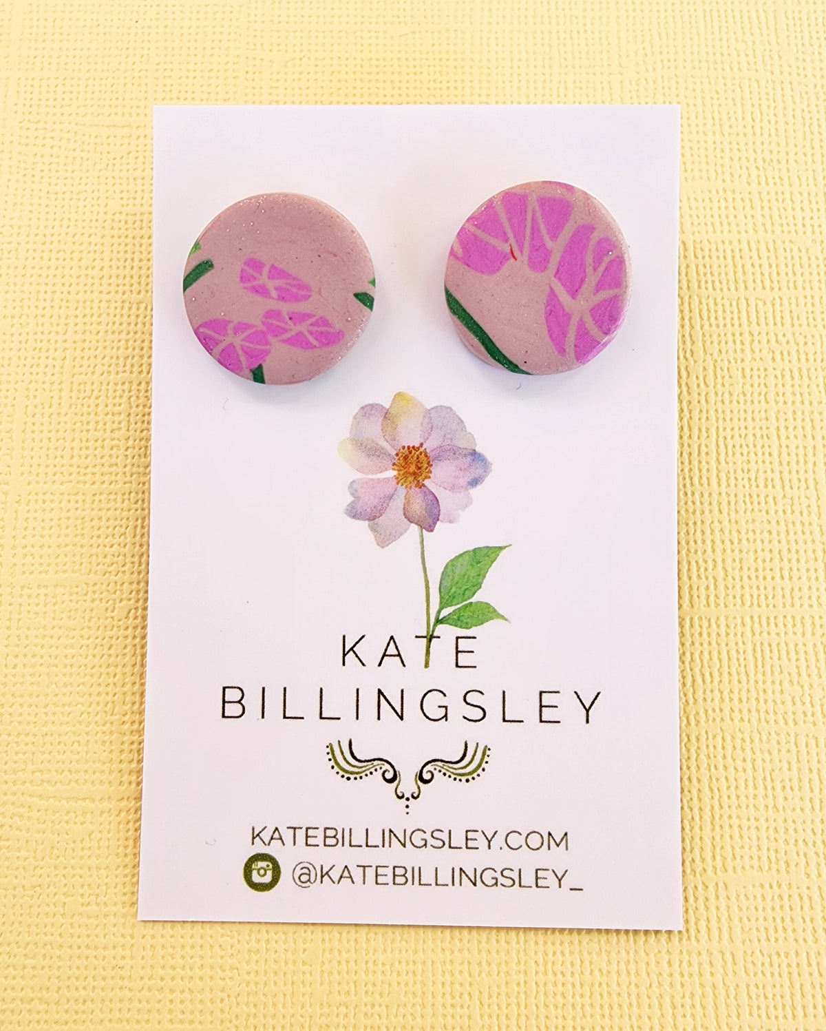 Flower Tile Circle Studs - Polymer Clay