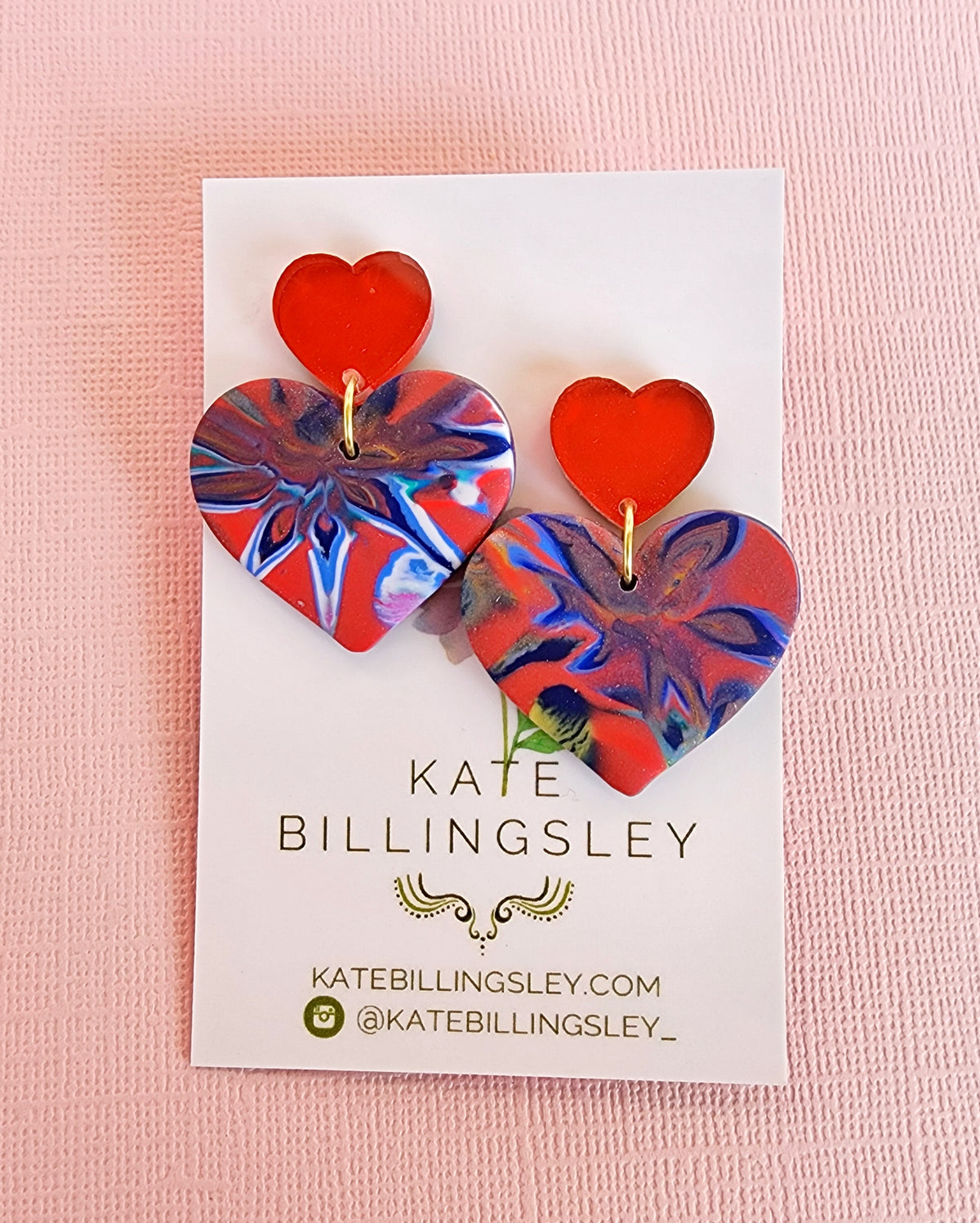 Sgraffito Heart Small Designer Dangles - Polymer Clay