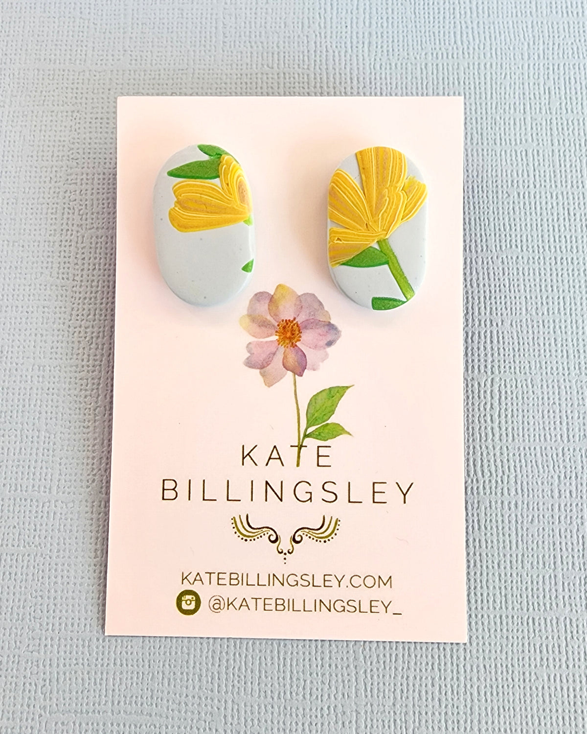 Butterflies and Buttercups Oval Studs - Polymer Clay