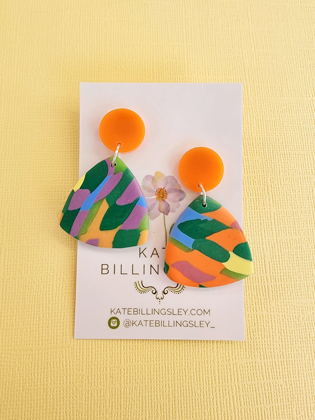 Patchwork Quilt Reuleaux Small Designer Dangles - Polymer Clay