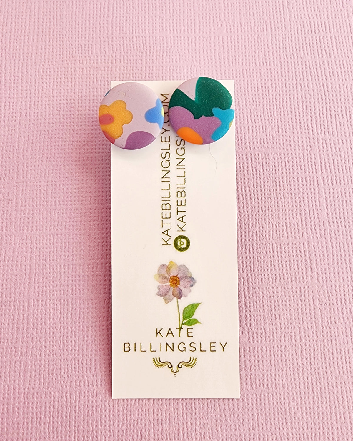 Ditsy Print Small Circle Studs - Polymer Clay