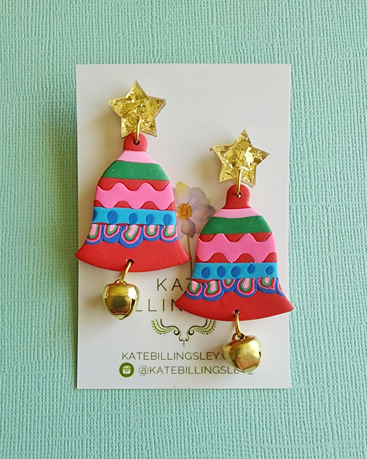 Jingle Bells Medium Red Designer Dangles - Polymer Clay