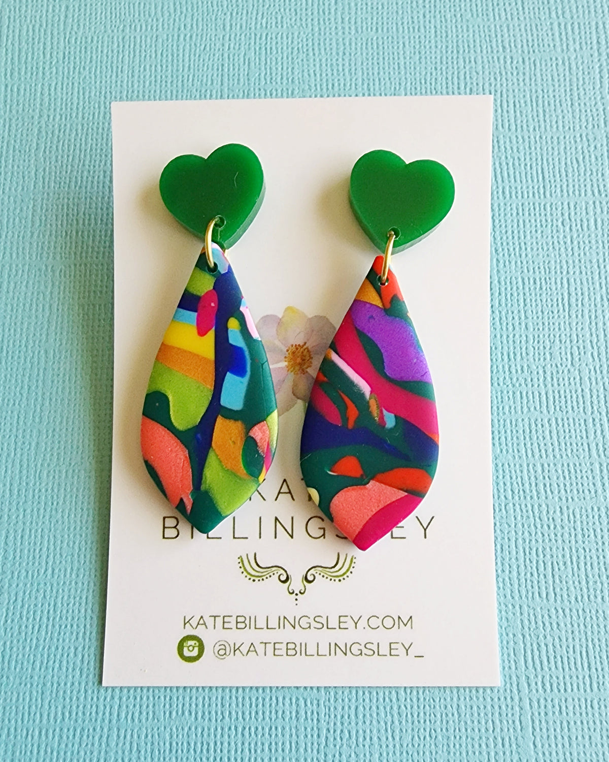 Green Multicolour Medium Guinevere Designer Dangles - Polymer Clay
