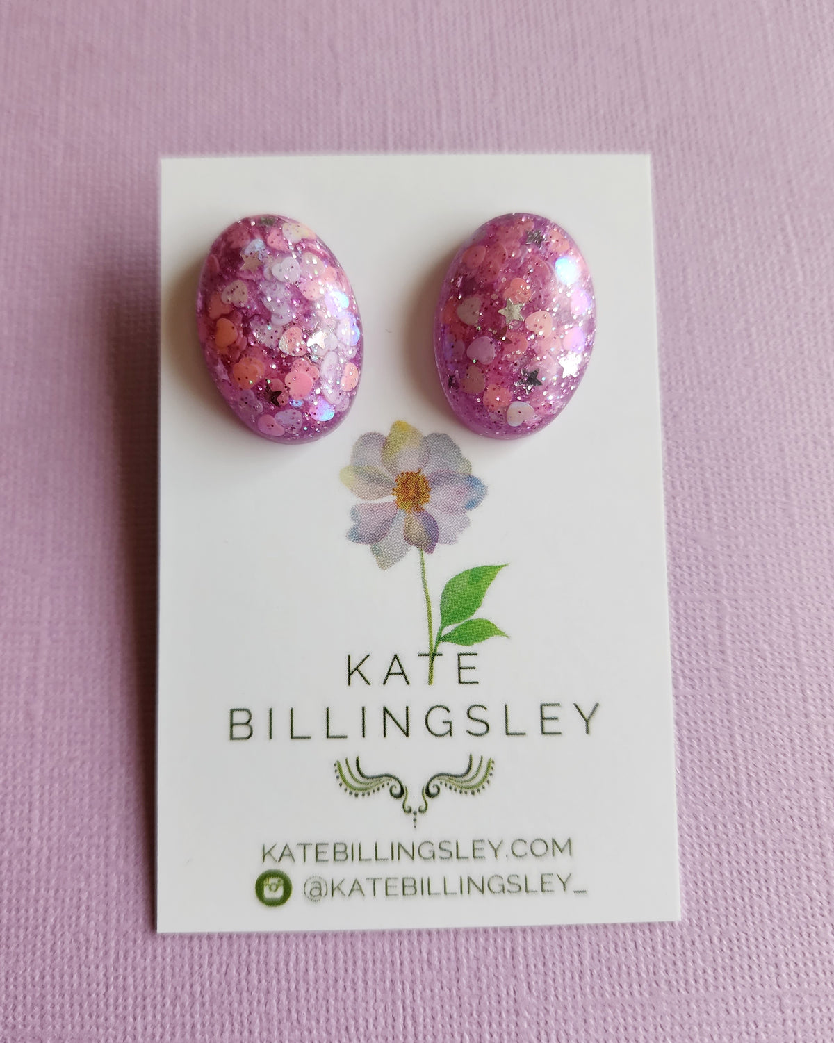 Pink Glitter Oval Dome Designer Statement Studs - Resin