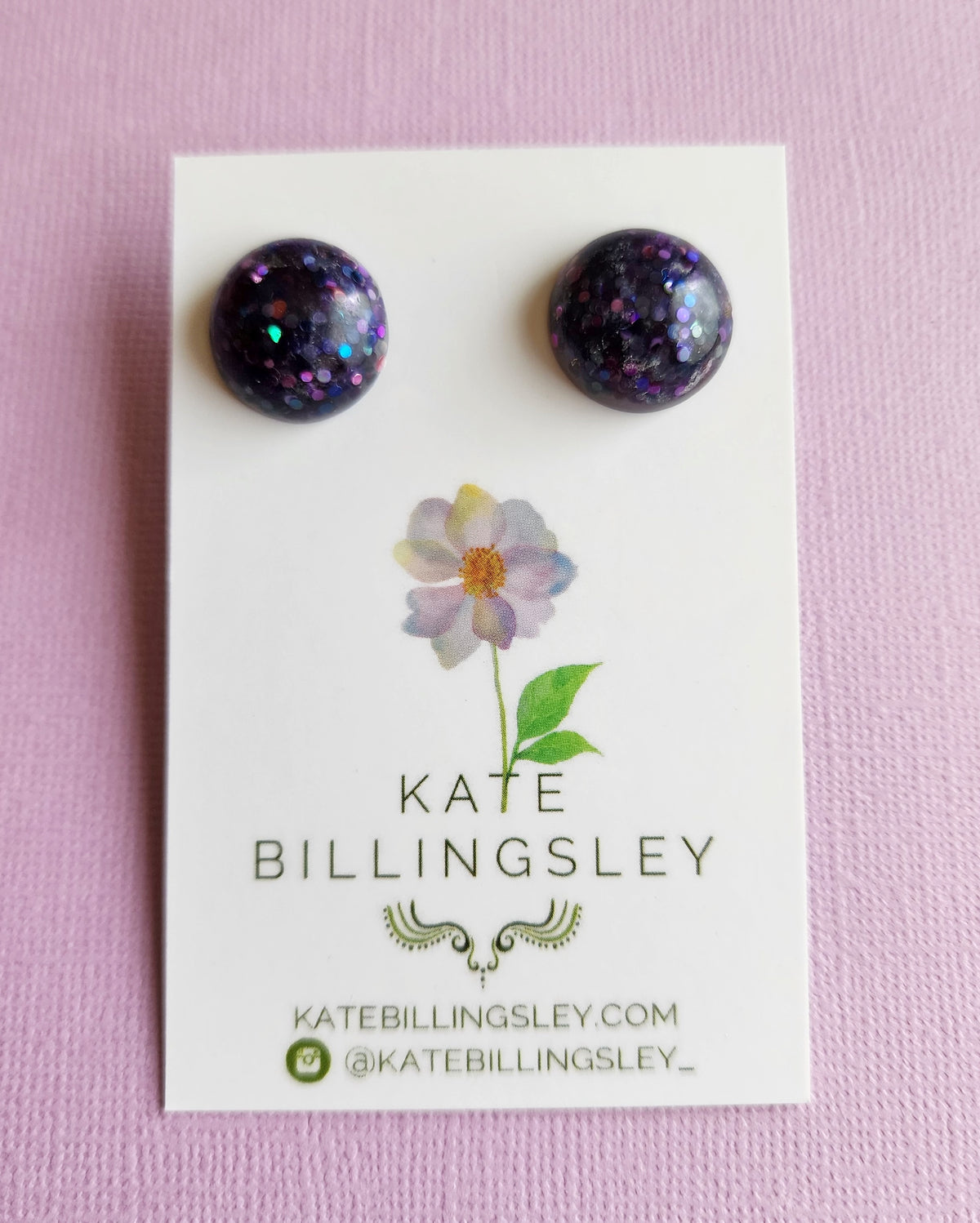Dark Purple Glitter Dome Small Designer Statement Studs - Resin