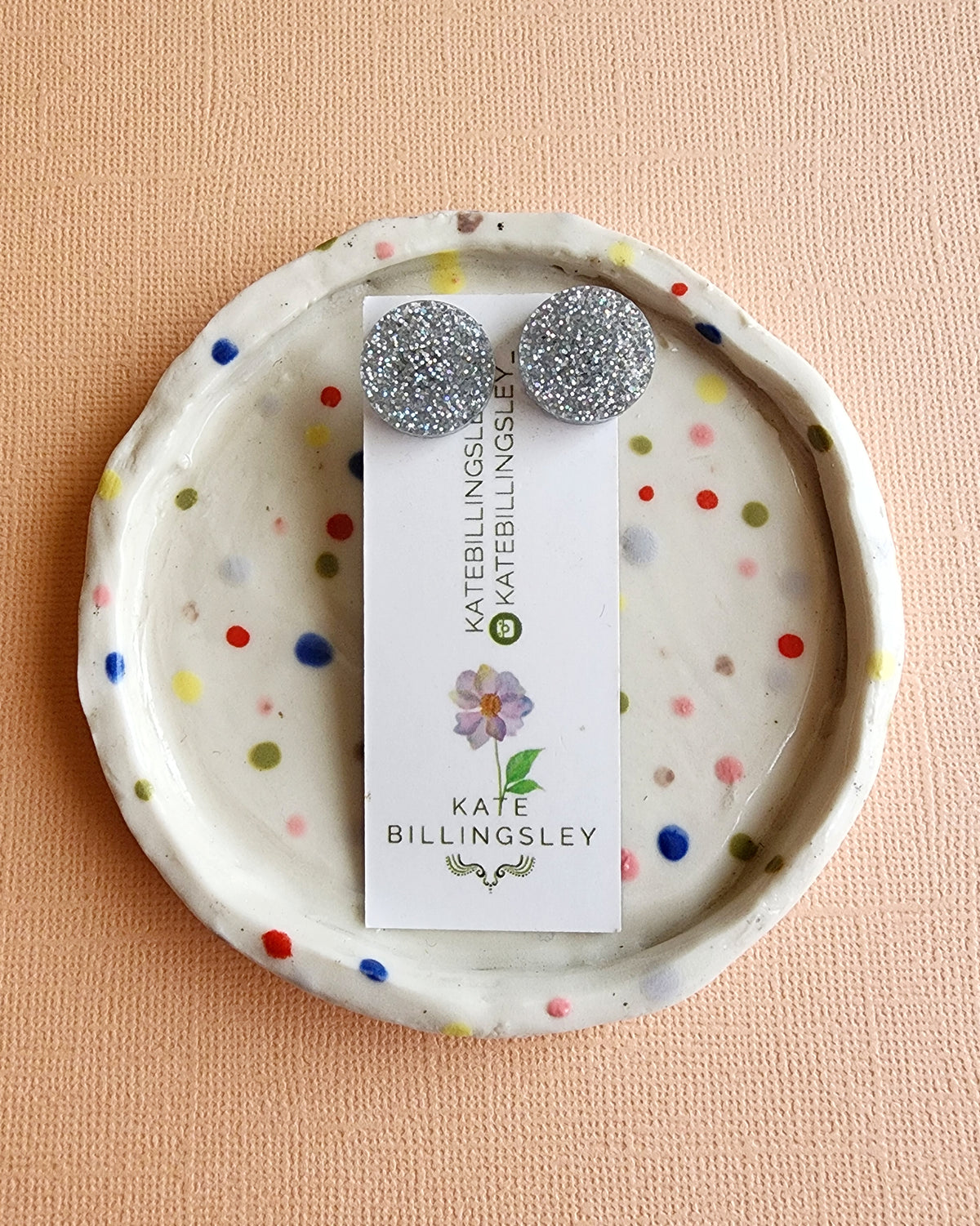 Silver Holographic Glitter Circle Studs