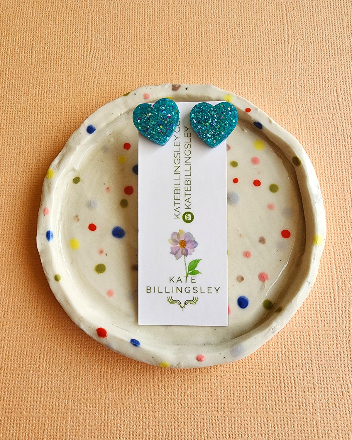 Turquoise Glitter Heart Studs