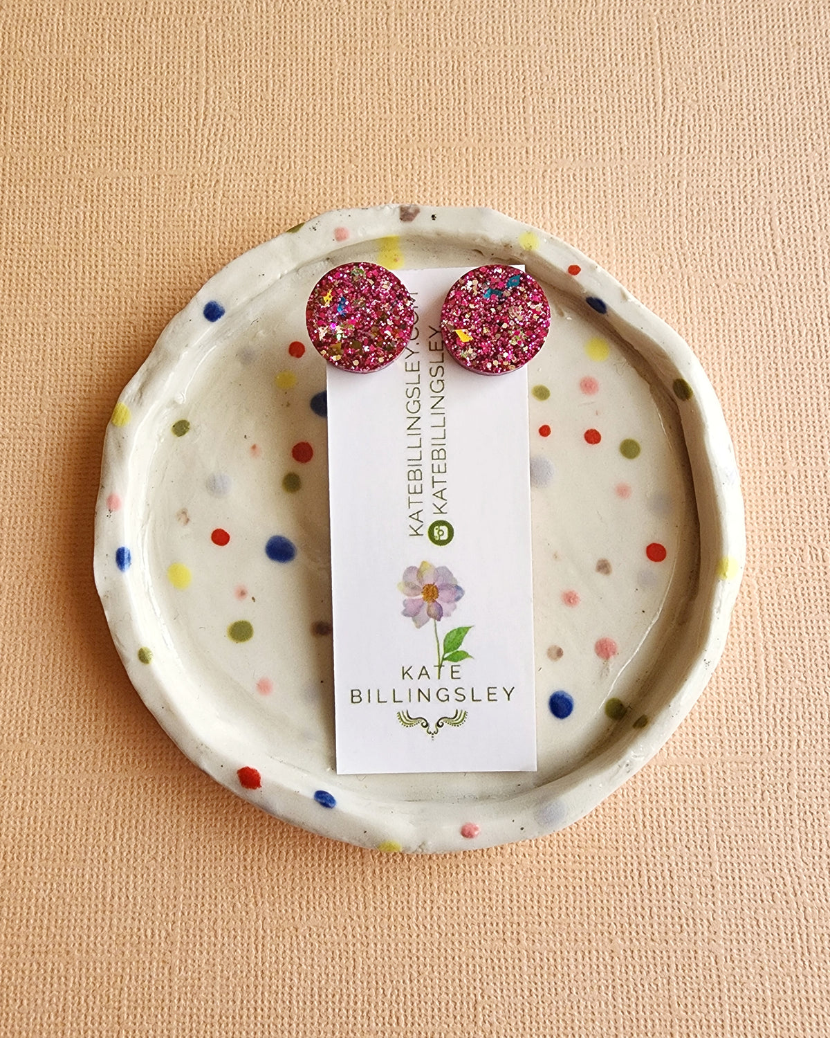 Pink Glitter Circle Studs