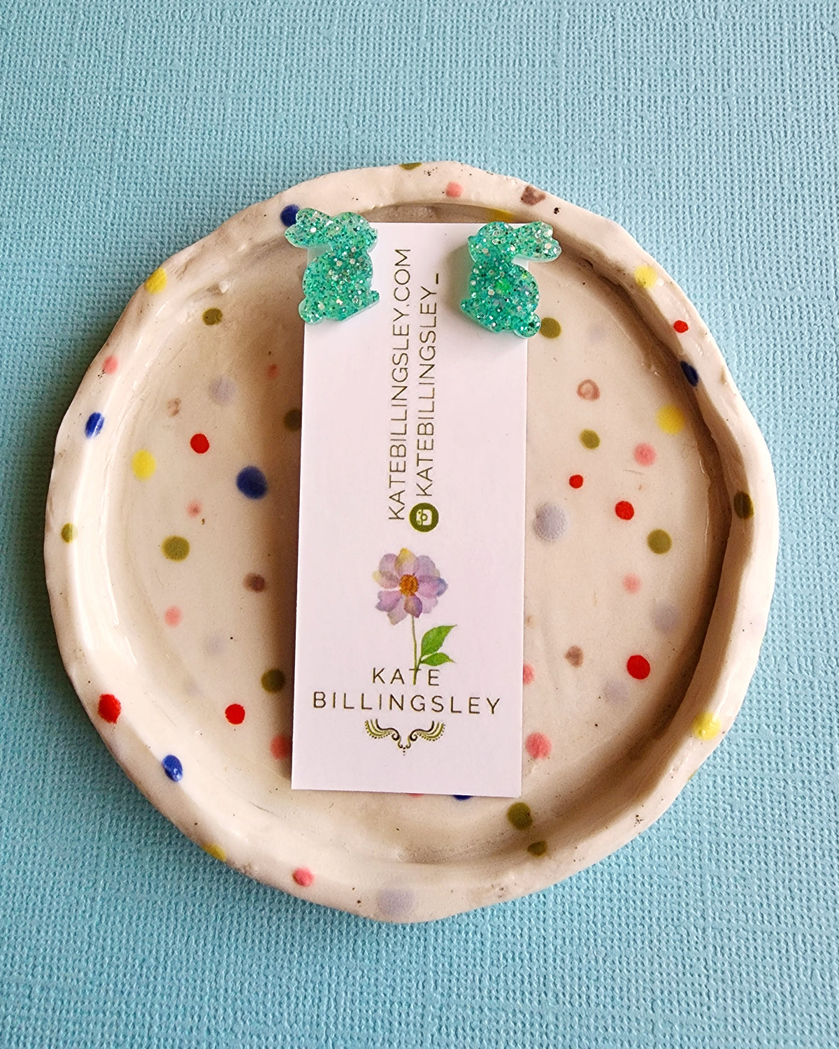 MInt Green Glitter Bunny Studs