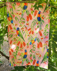 Linen/Cotton Tea Towel - Rainbow Lorikeets and Lilly Pillies