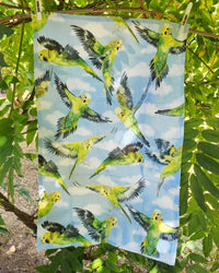 Linen/Cotton Tea Towel - Budgies in flight