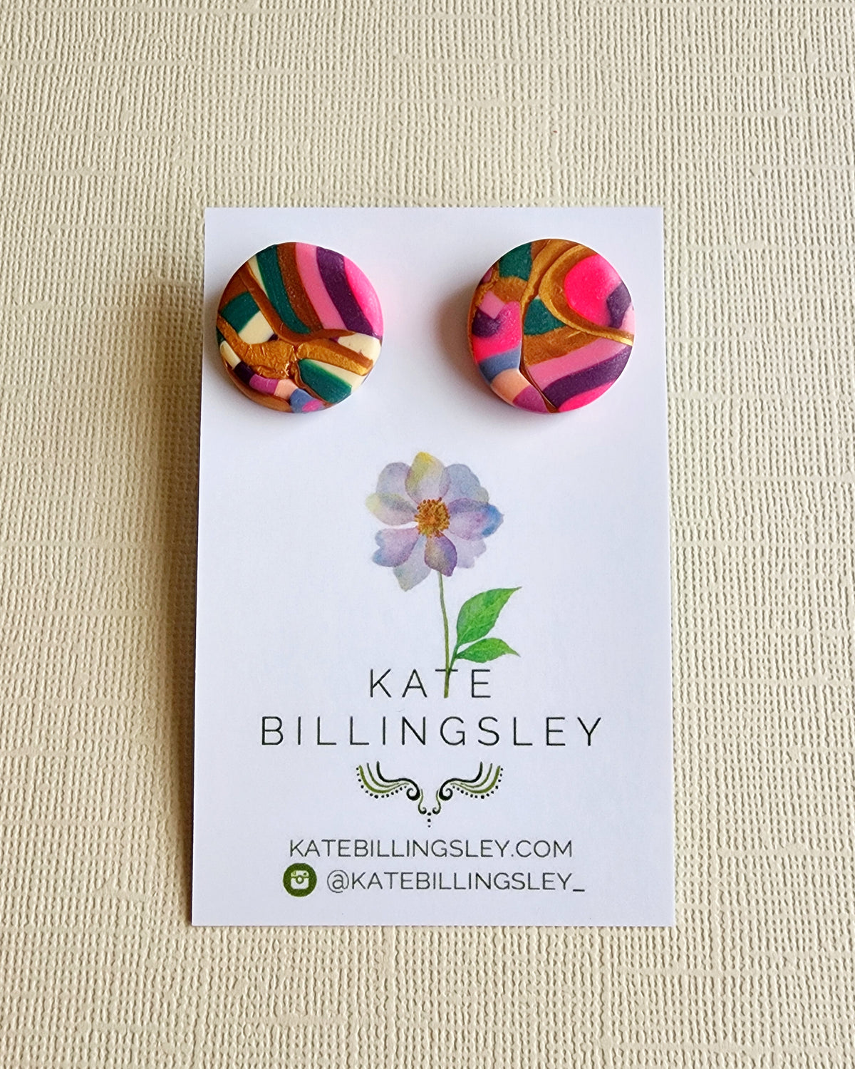 Striped Satin Circle Studs - Polymer Clay