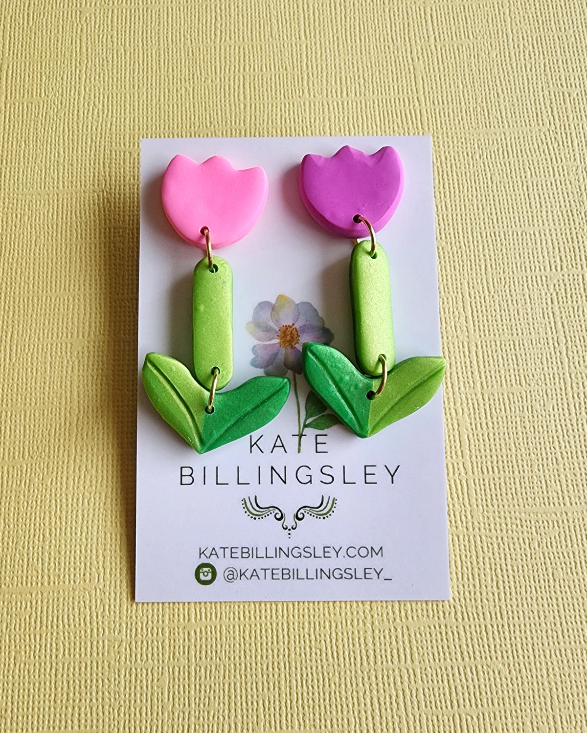 Scandi Flower Pink and Purple Designer Dangles - Polymer Clay