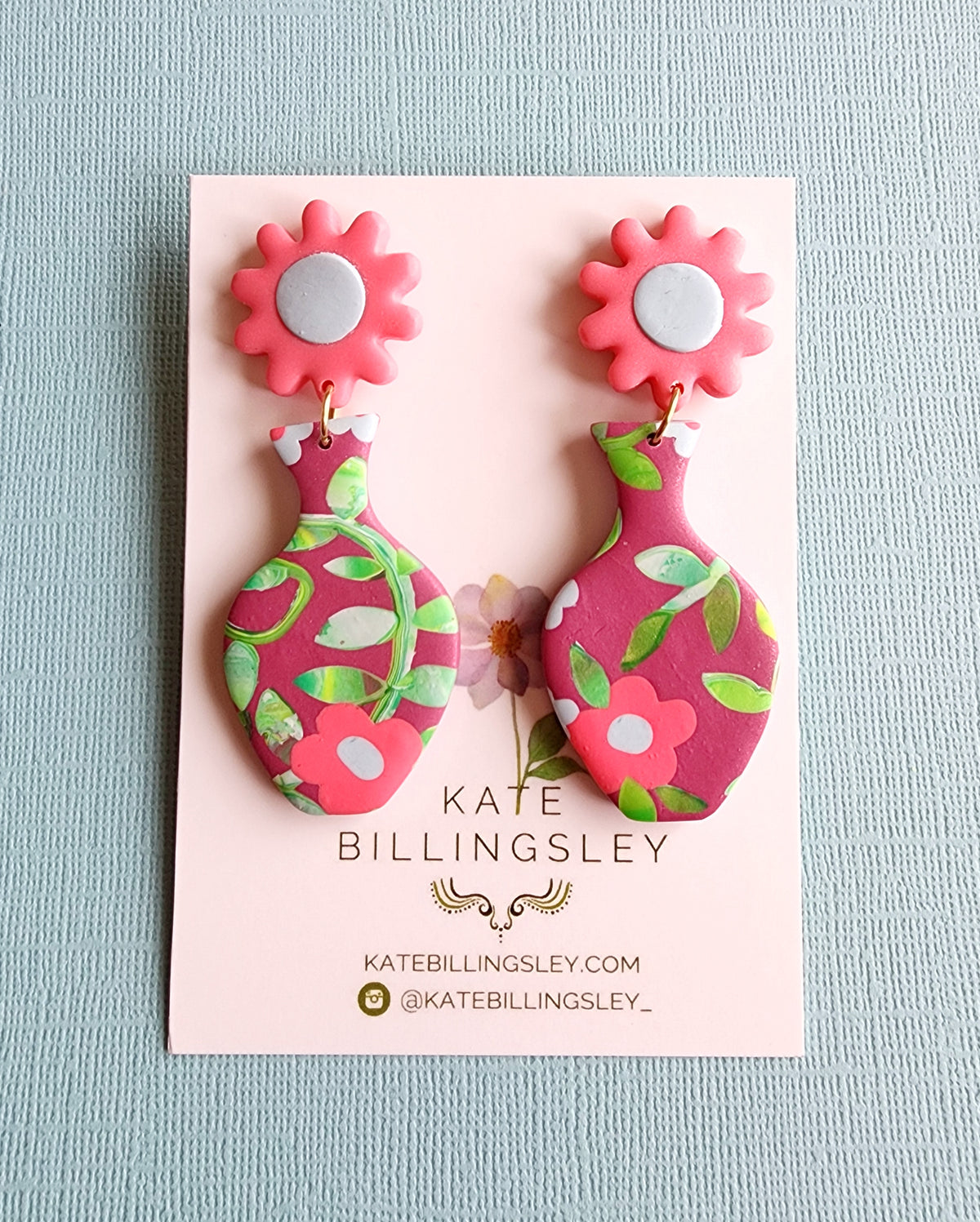 Junglebird Flower Vase Designer Dangles - Polymer Clay