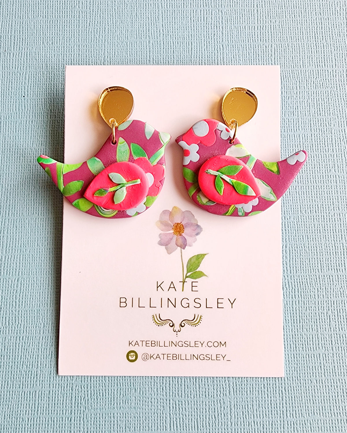 Junglebird Floral Birds Designer Dangles - Polymer Clay