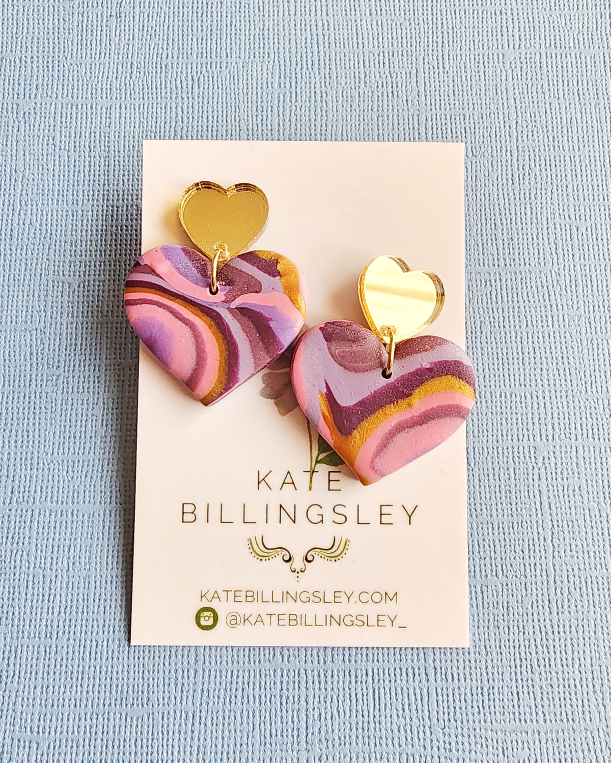 Mauve Marble Heart Small Designer Dangles - Polymer Clay
