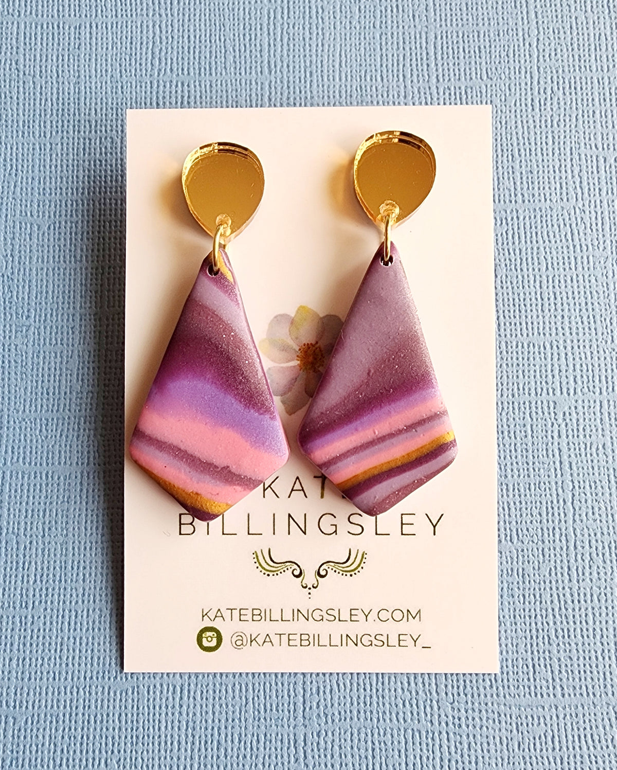 Mauve Marble Kite Medium Designer Dangles - Polymer Clay