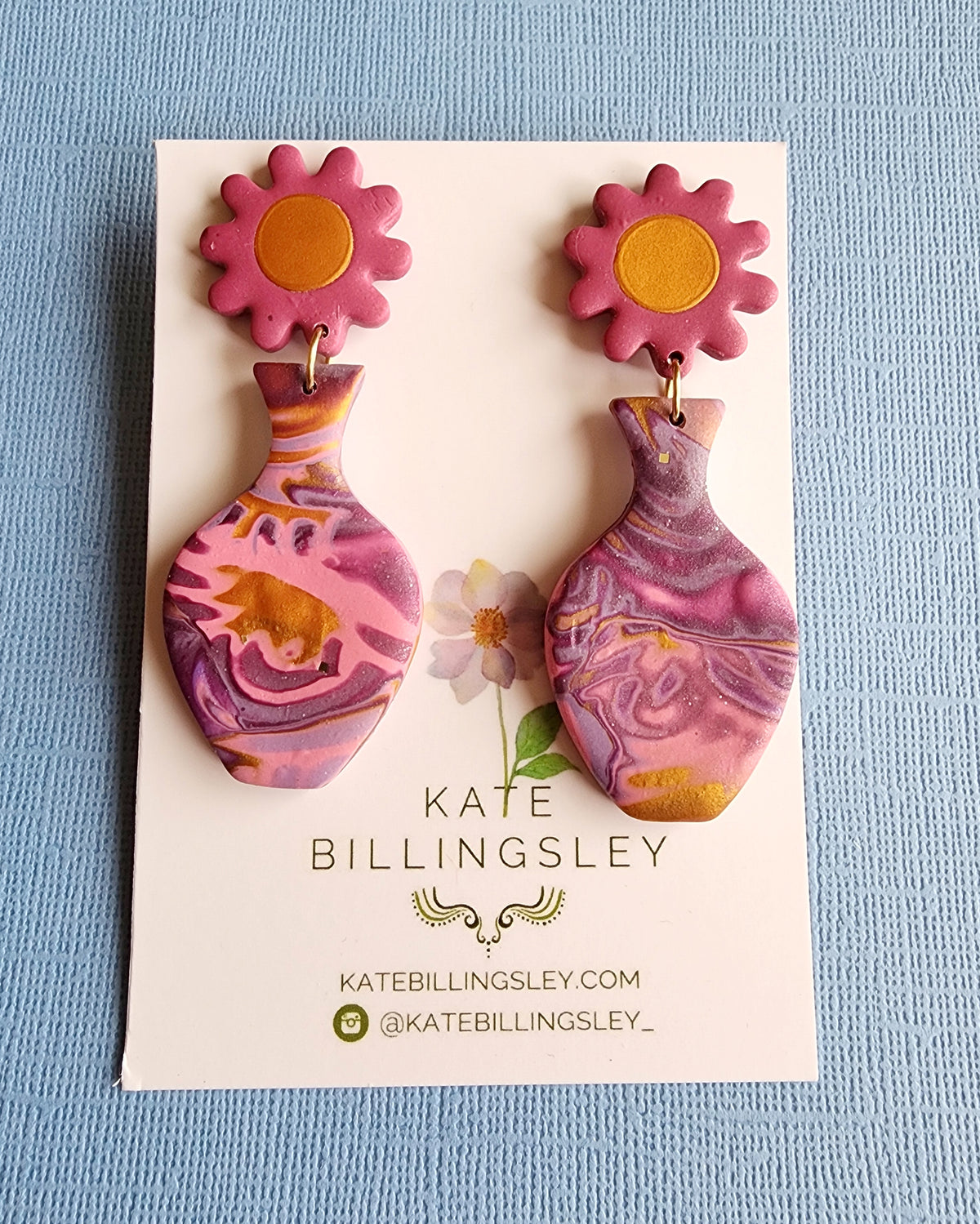 Mauve Ripple Vase Designer Dangles - Polymer Clay