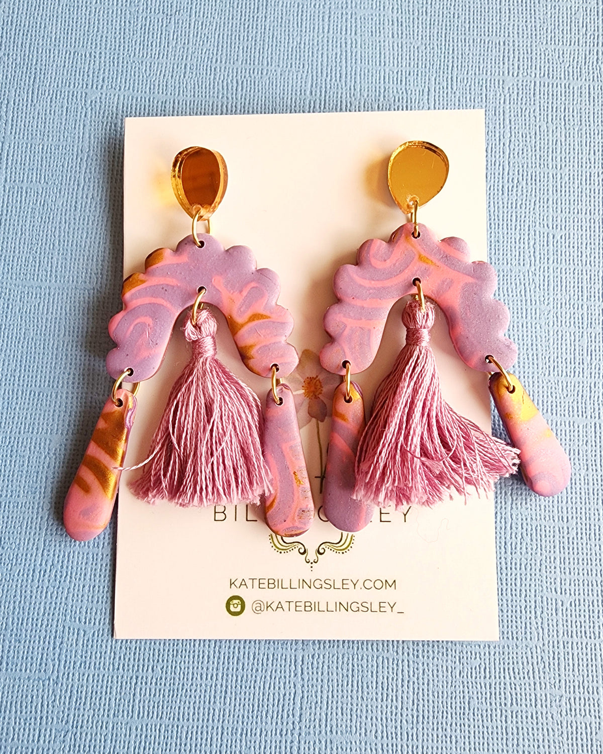 Mauve Ripple Amenenthe Tassel Mega Designer Dangles - Polymer Clay