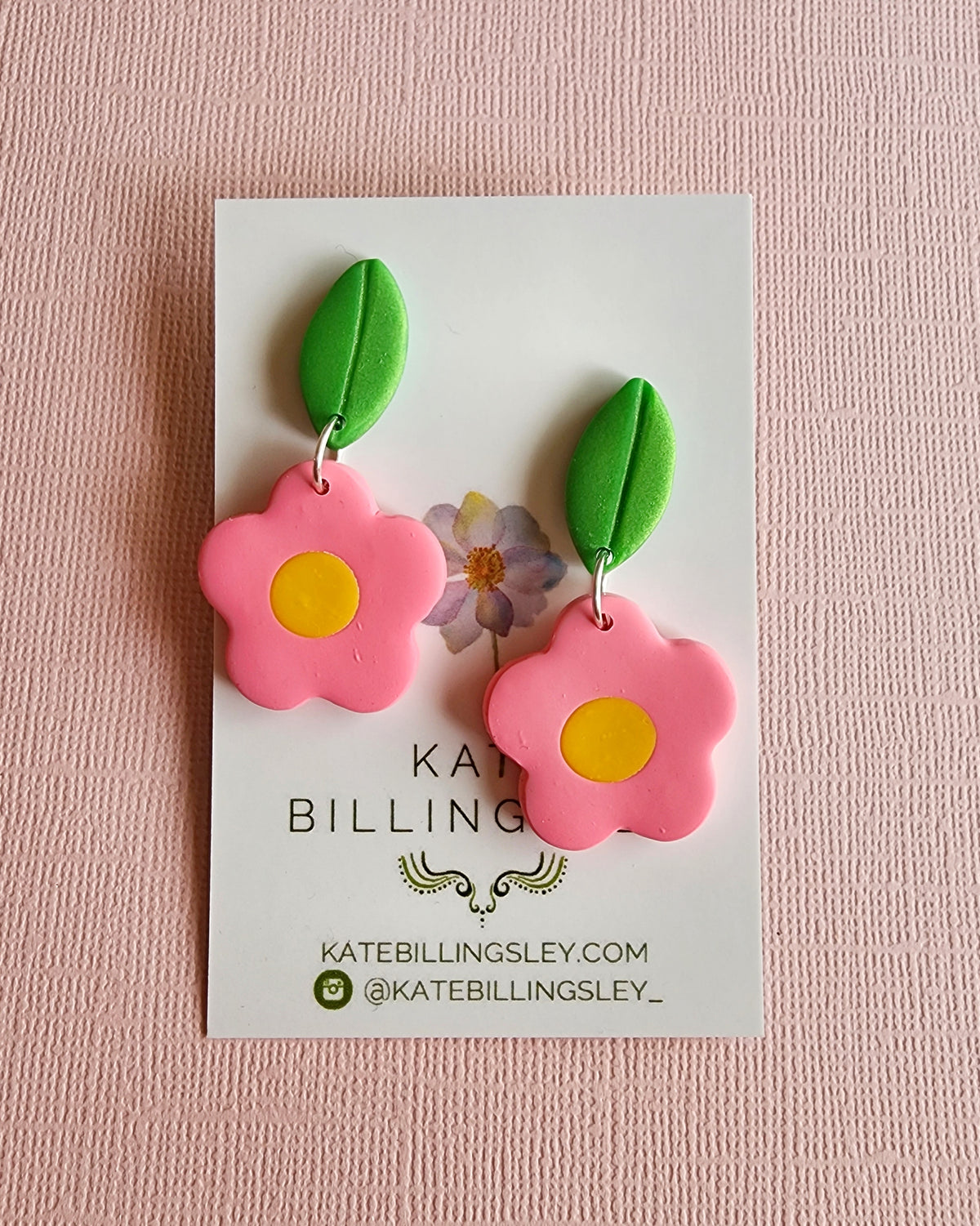 Pink Daisy Small Designer Dangles - Polymer Clay