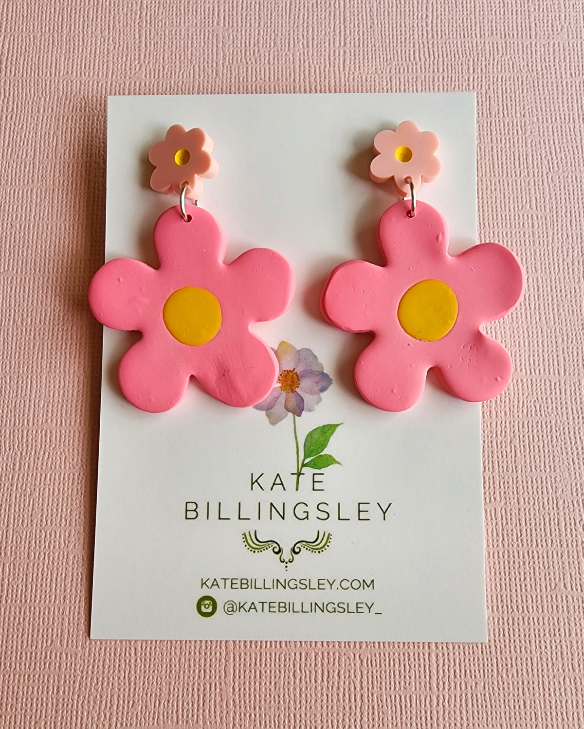Pink Daisy Large Designer Dangles - Polymer Clay