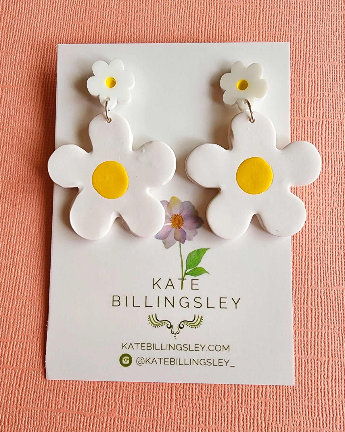 White Daisy Large Designer Dangles - Polymer Clay
