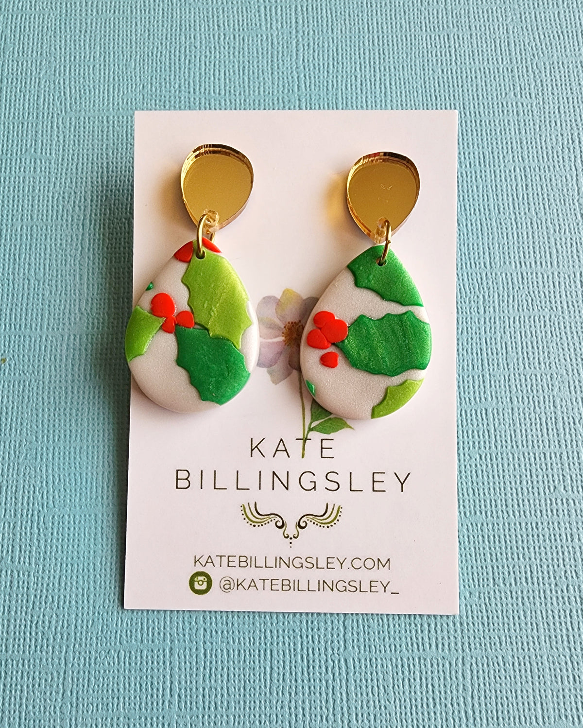 Holly Jolly Tear-drop Small Designer Dangles - Polymer Clay