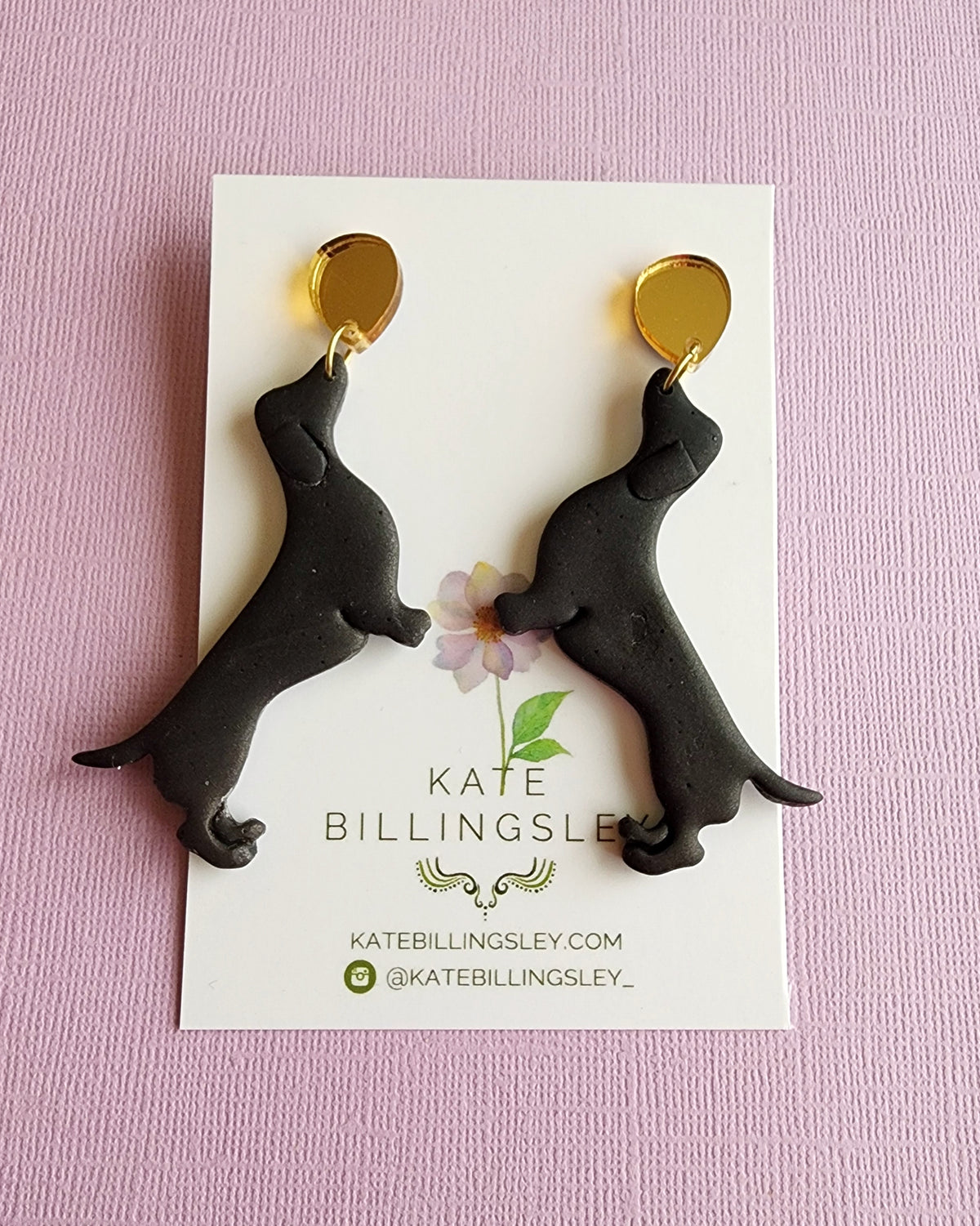 Black Brown Dachshund Large Designer Dangles - Polymer Clay