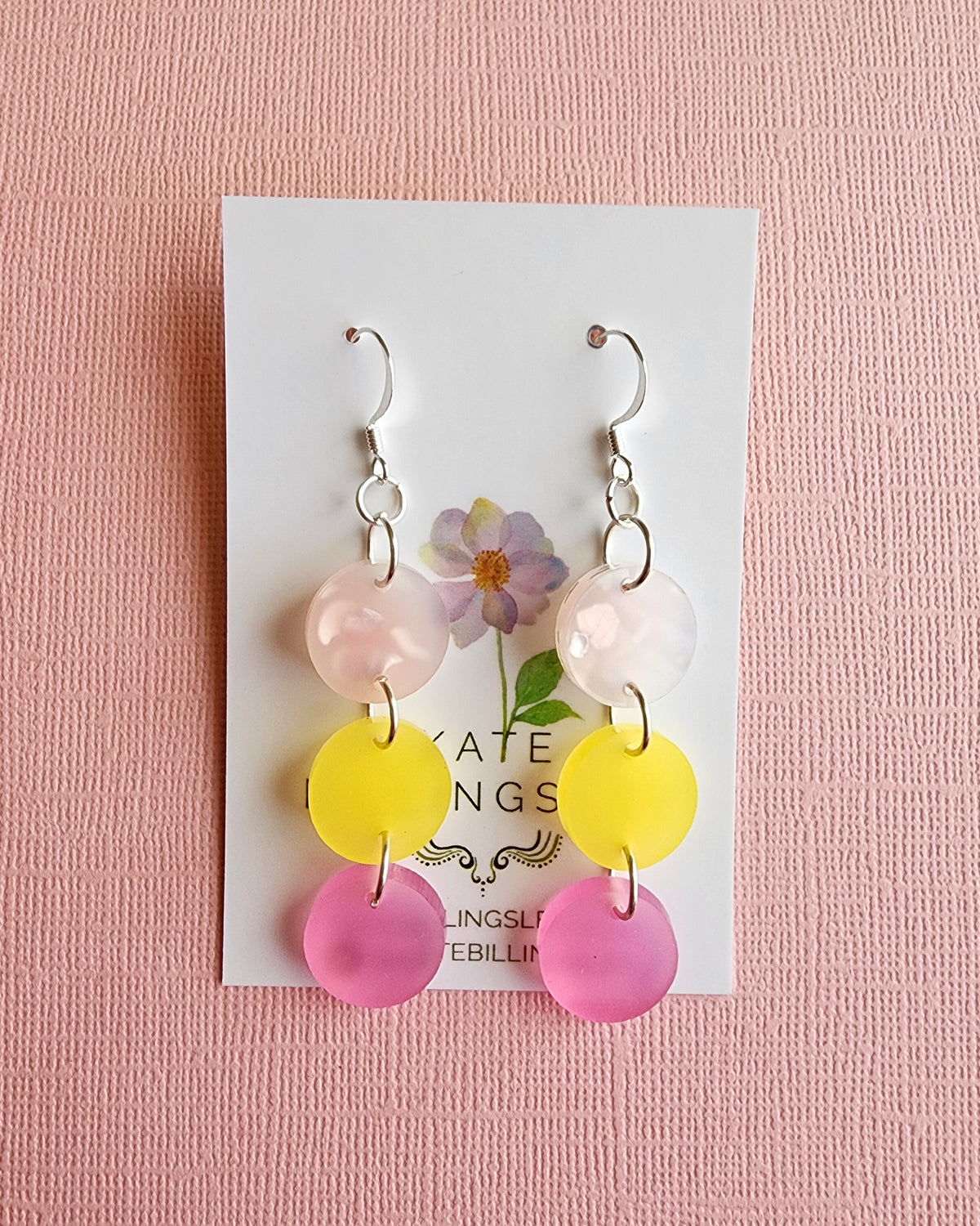 Pink and Yellow Triple Small Designer Dangles - acrylic