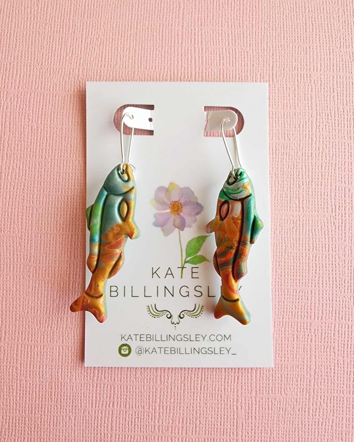 Green Fish Small Designer Dangles - Polymer Clay