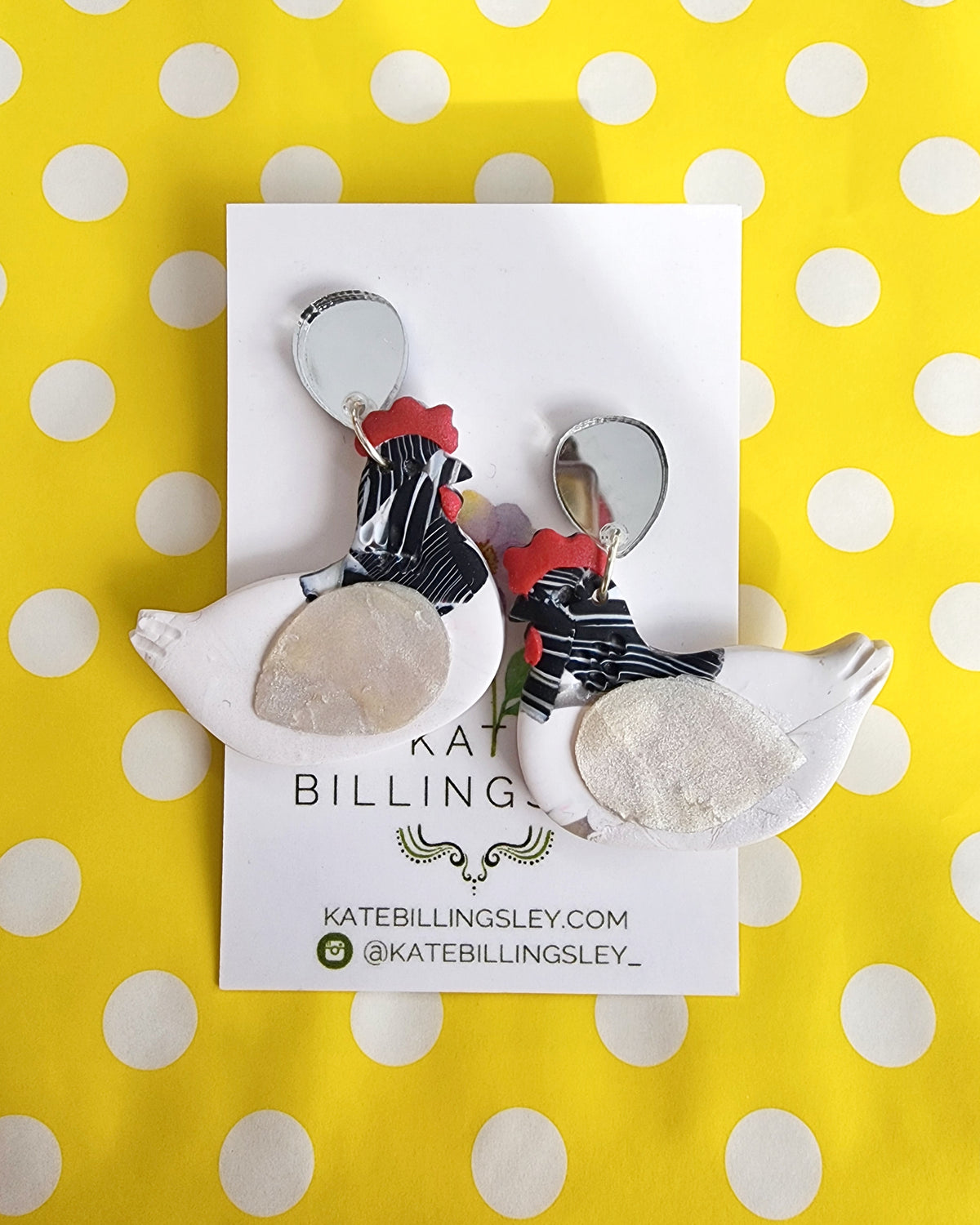Chicken Black White Medium Designer Dangles - Polymer Clay