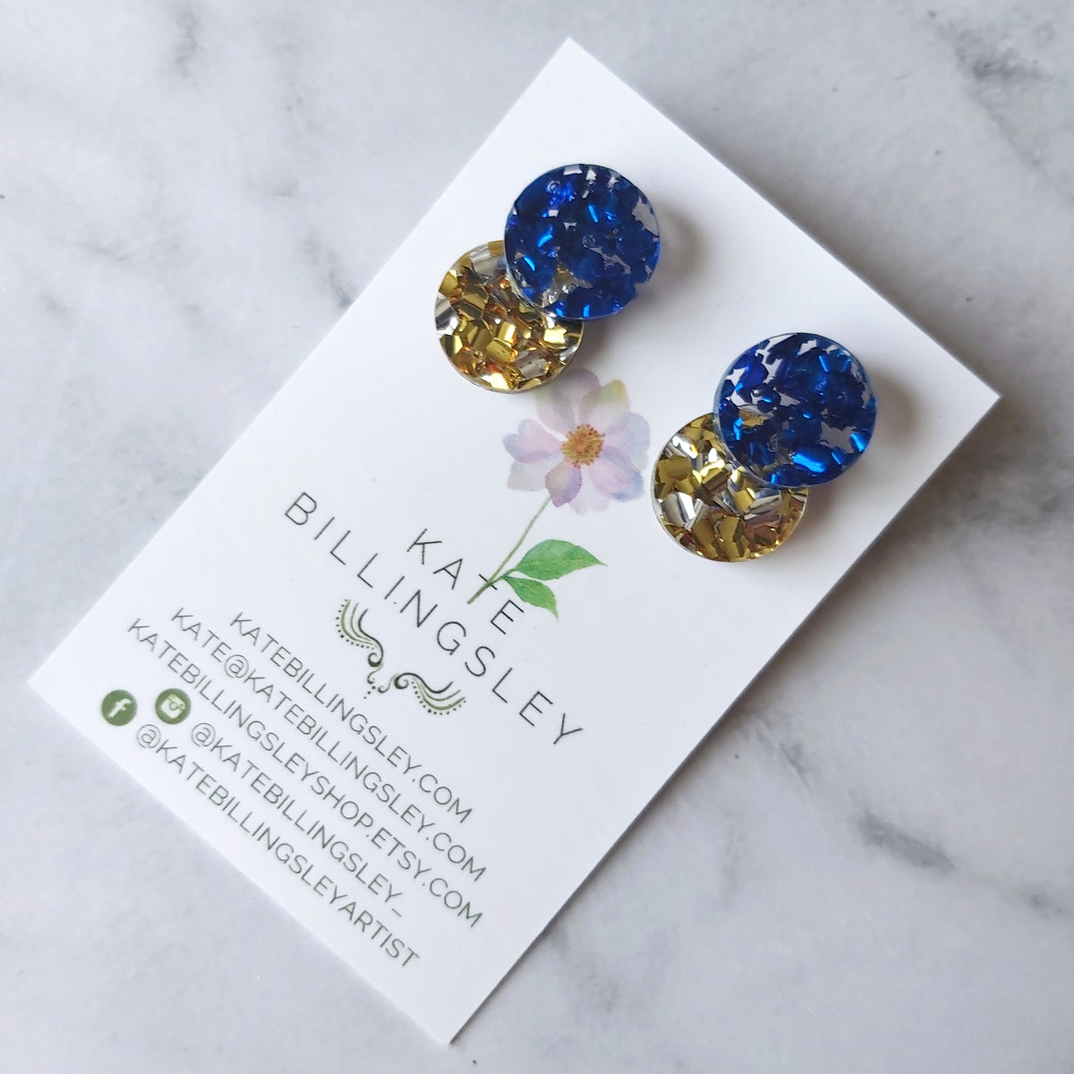 Venn Drop Studs - Royal Blue Glitter on Gold/Silver Glitter