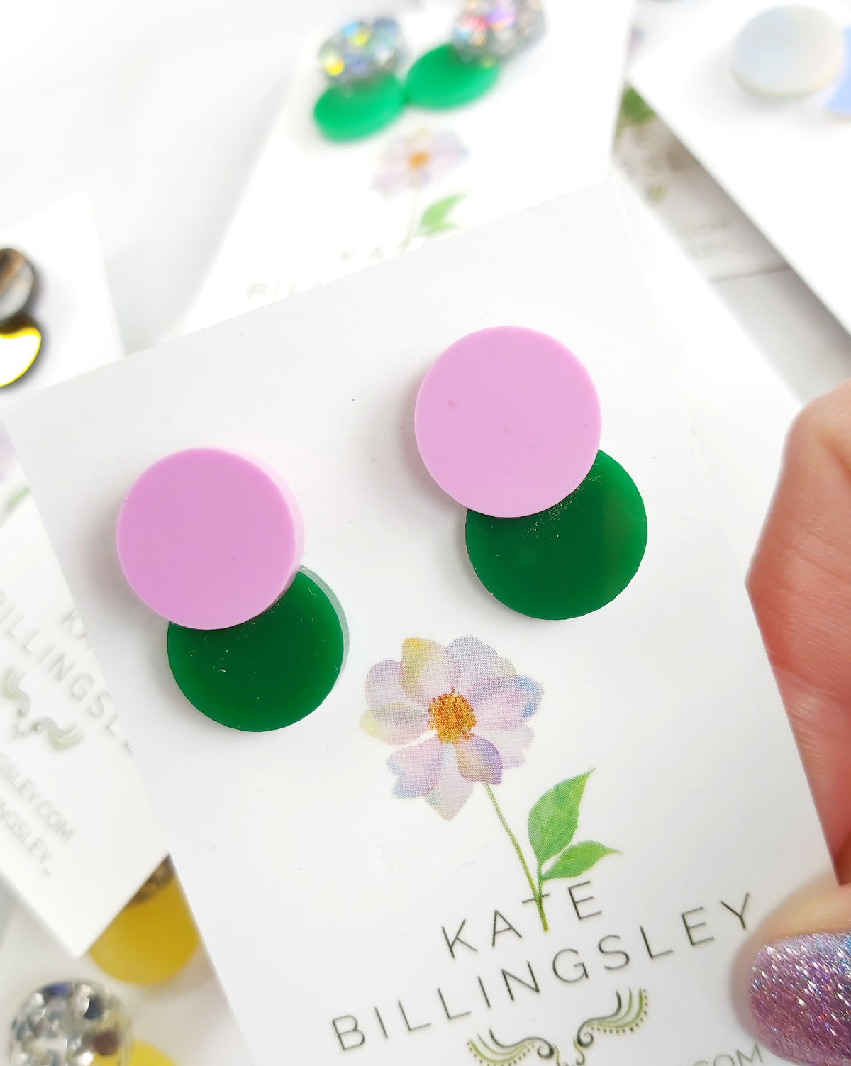 Venn Drop Studs - Matte Heliotrope over Dark Green
