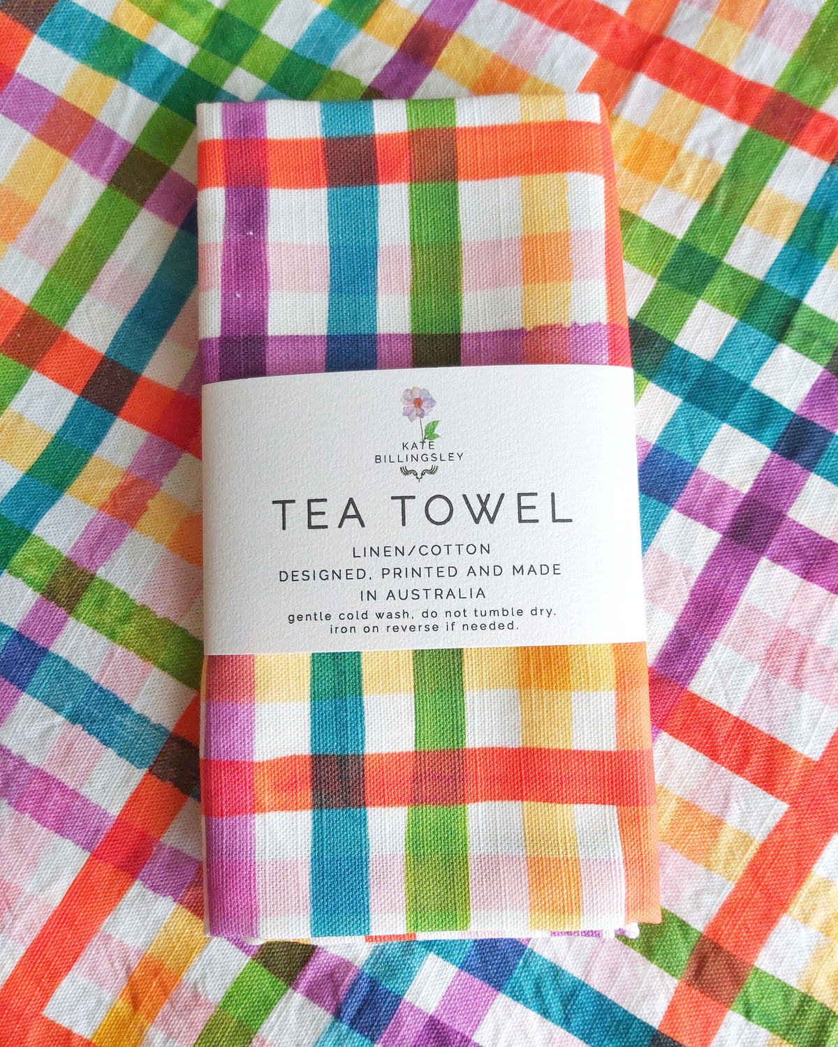 Cotton/Linen Tea Towel - Rainbow Gingham