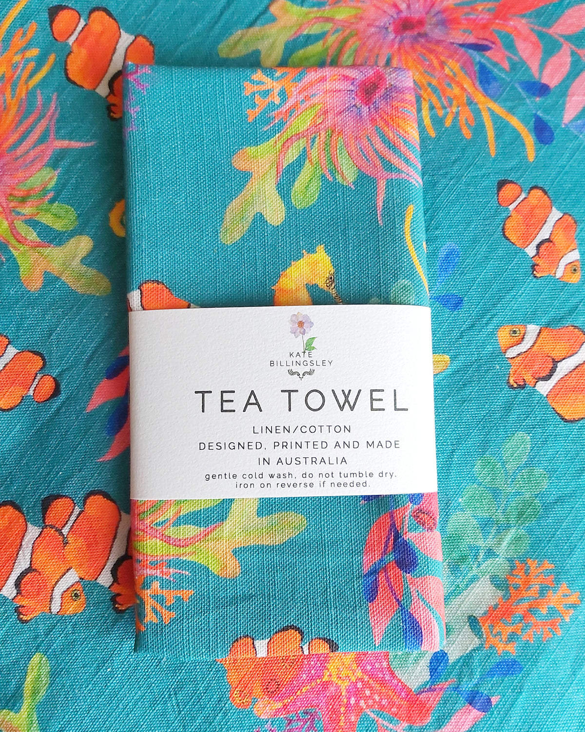 Linen/Cotton Tea Towel - Coral Reef