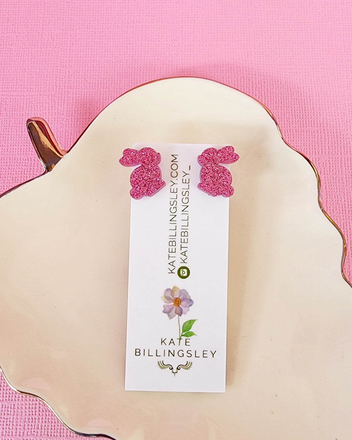 Pink Glitter Bunny Studs