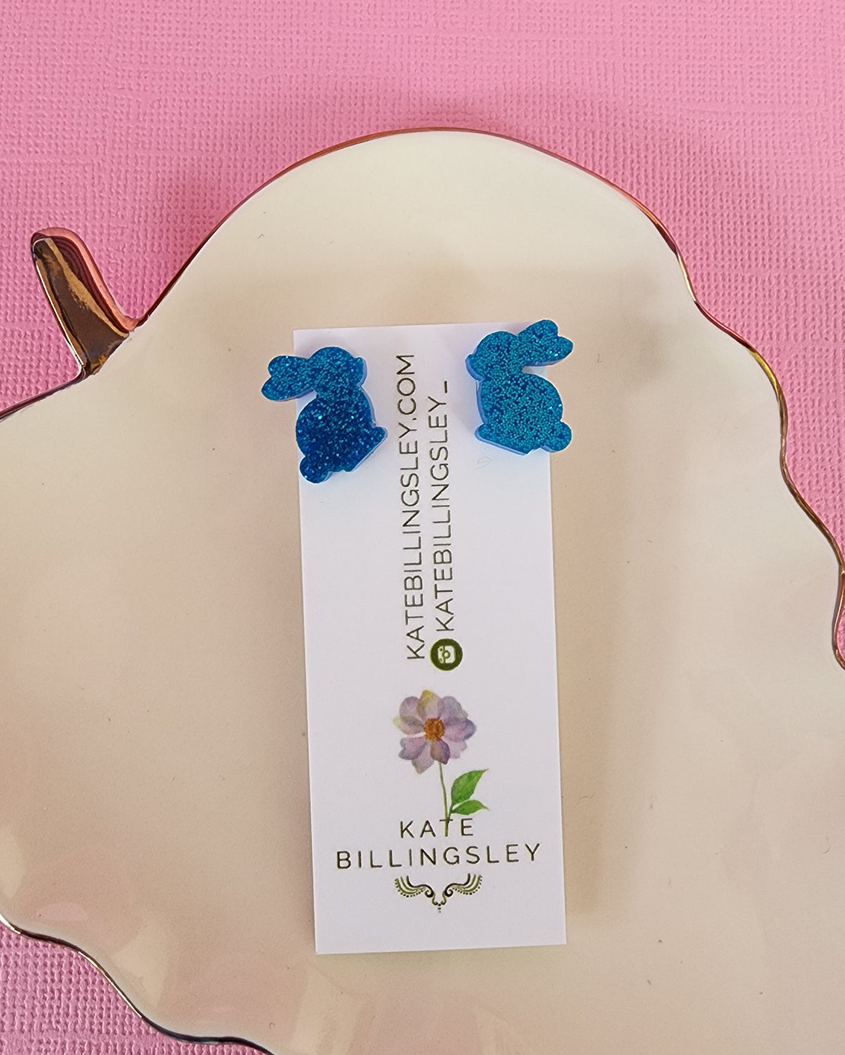 Blue Glitter Bunny Studs