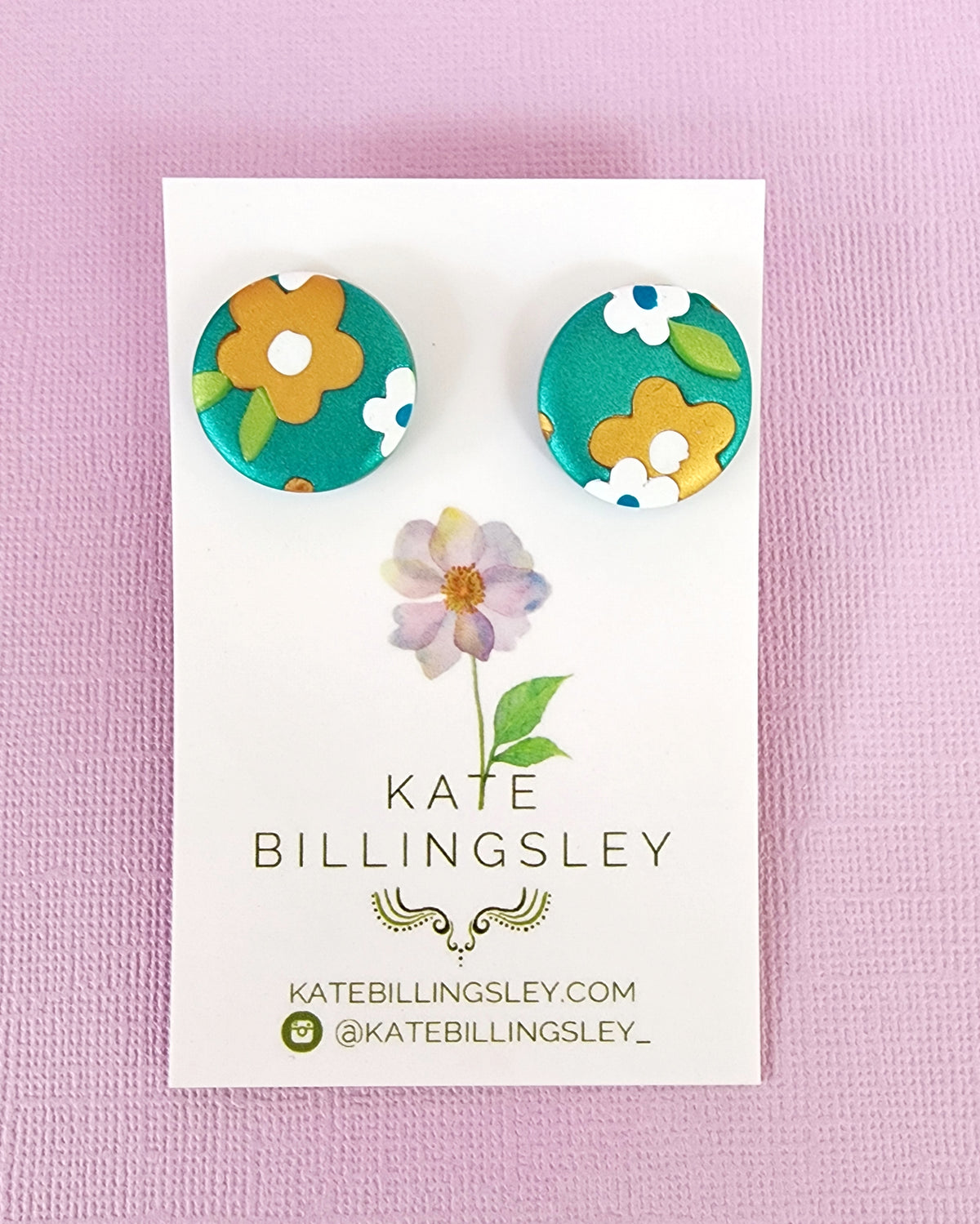 Signature Floral Green Circle Studs - Polymer Clay