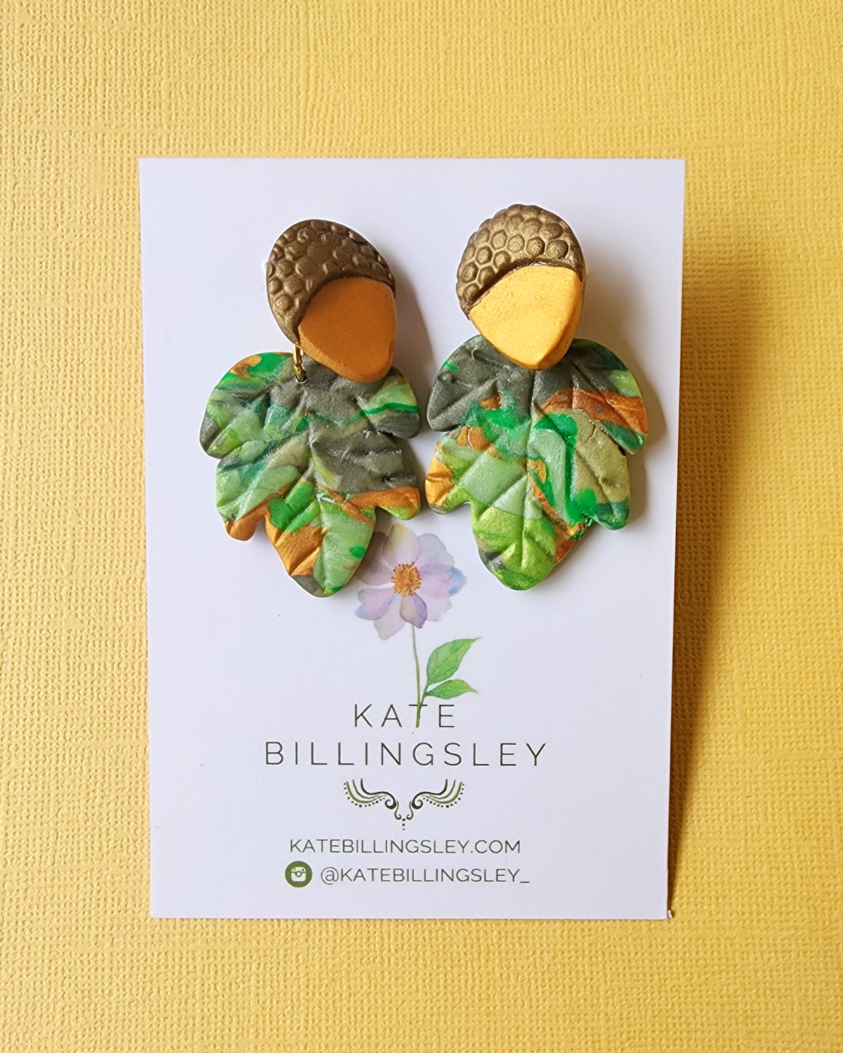 Acorn Leaf Large Designer Dangles - Polymer Clay