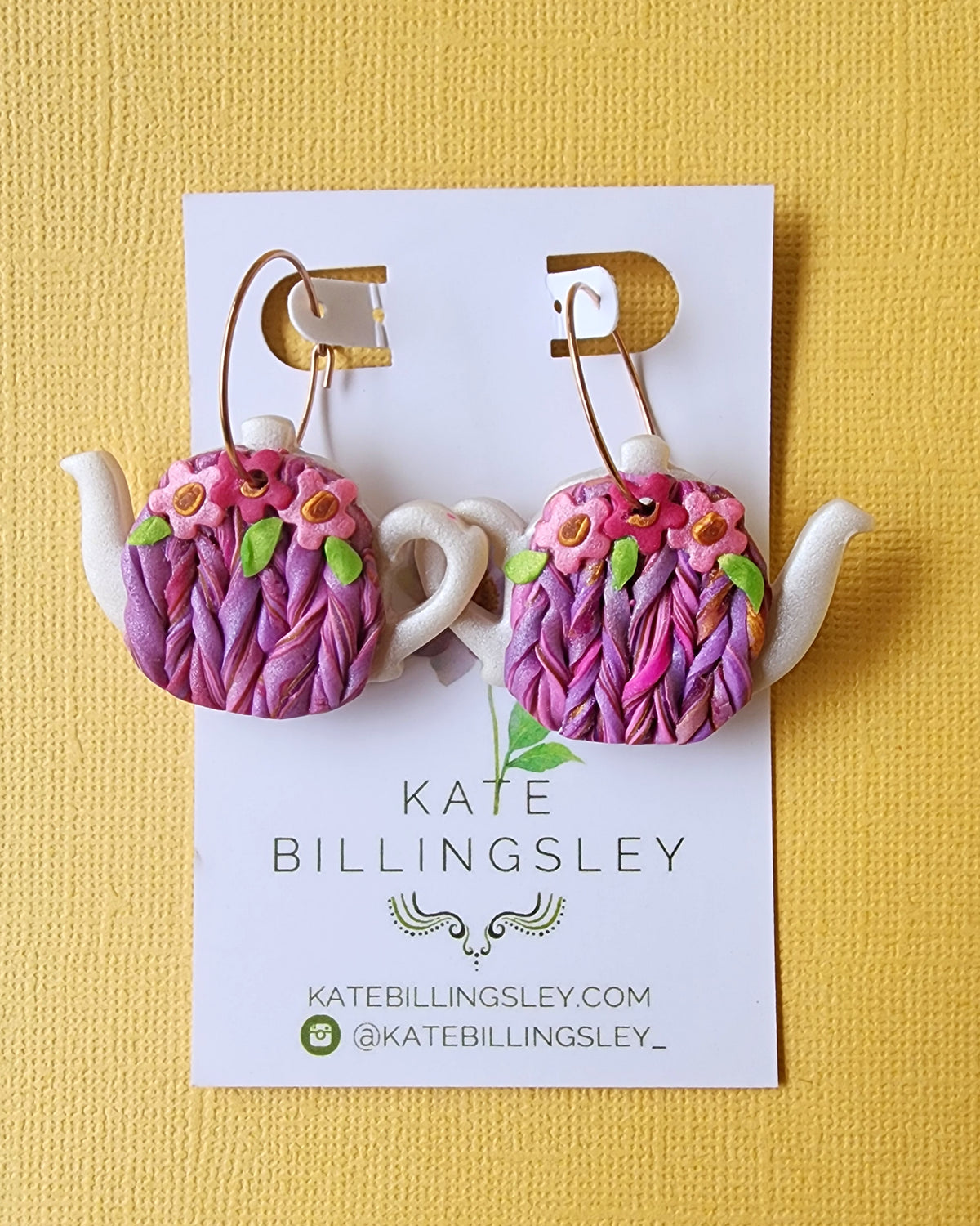 Purple Tea Cosy Statement Medium Earrings - Polymer Clay