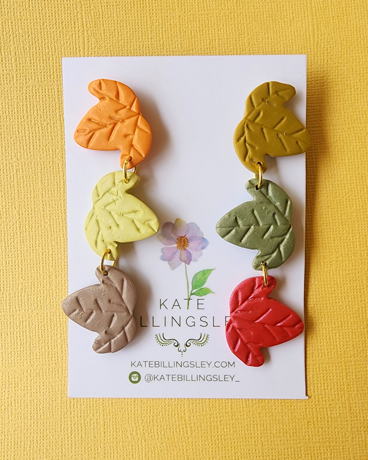 Triple Autumn Leaf Asymmetrical Large Designer Dangles - Polymer Clay
