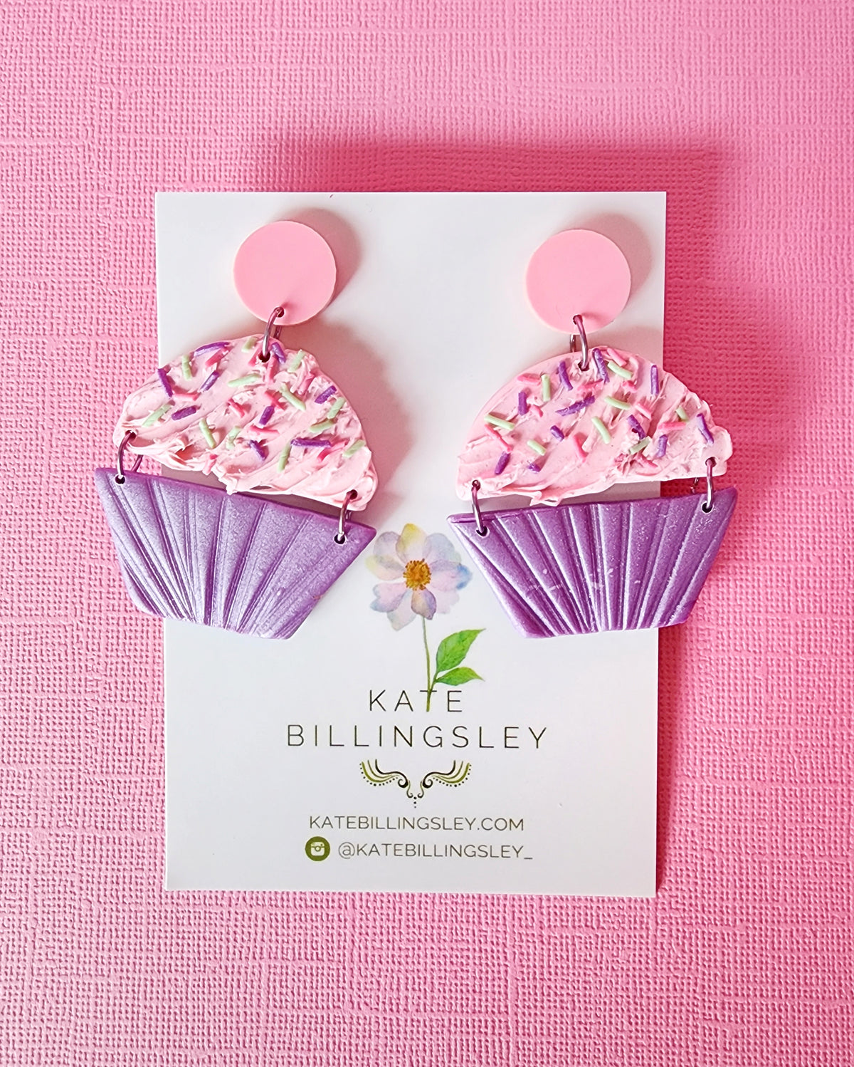 Birthday Cupcakes Pink and Purple Large Designer Dangles - Polymer Clay